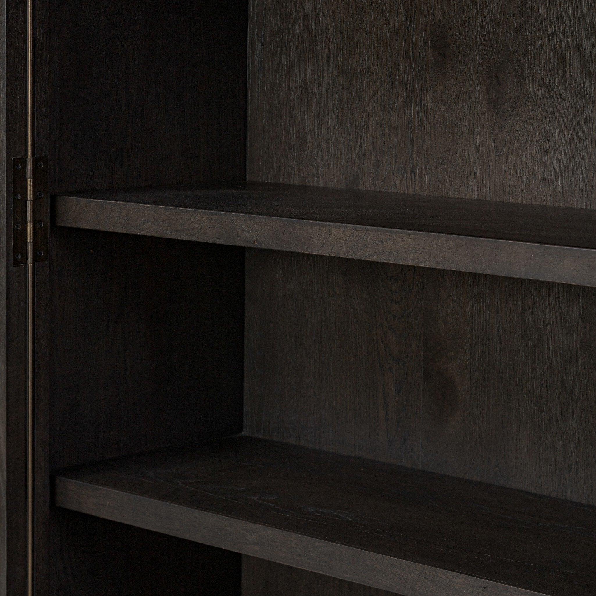 Four Hands Dawes Cabinet — Smoked Black Resawn Oak-Smoked Black Oak-Brushed Brass