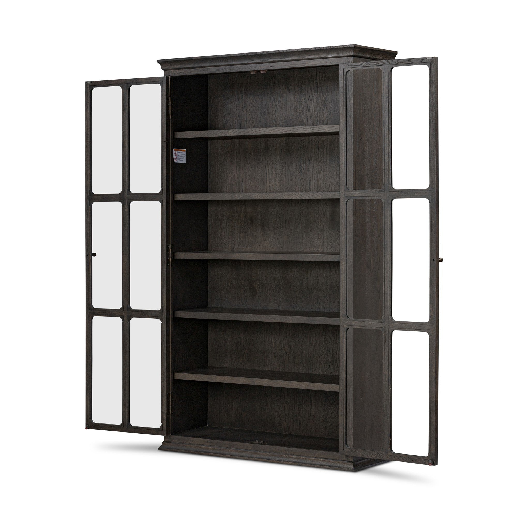 Four Hands Dawes Cabinet — Smoked Black Resawn Oak-Smoked Black Oak-Brushed Brass