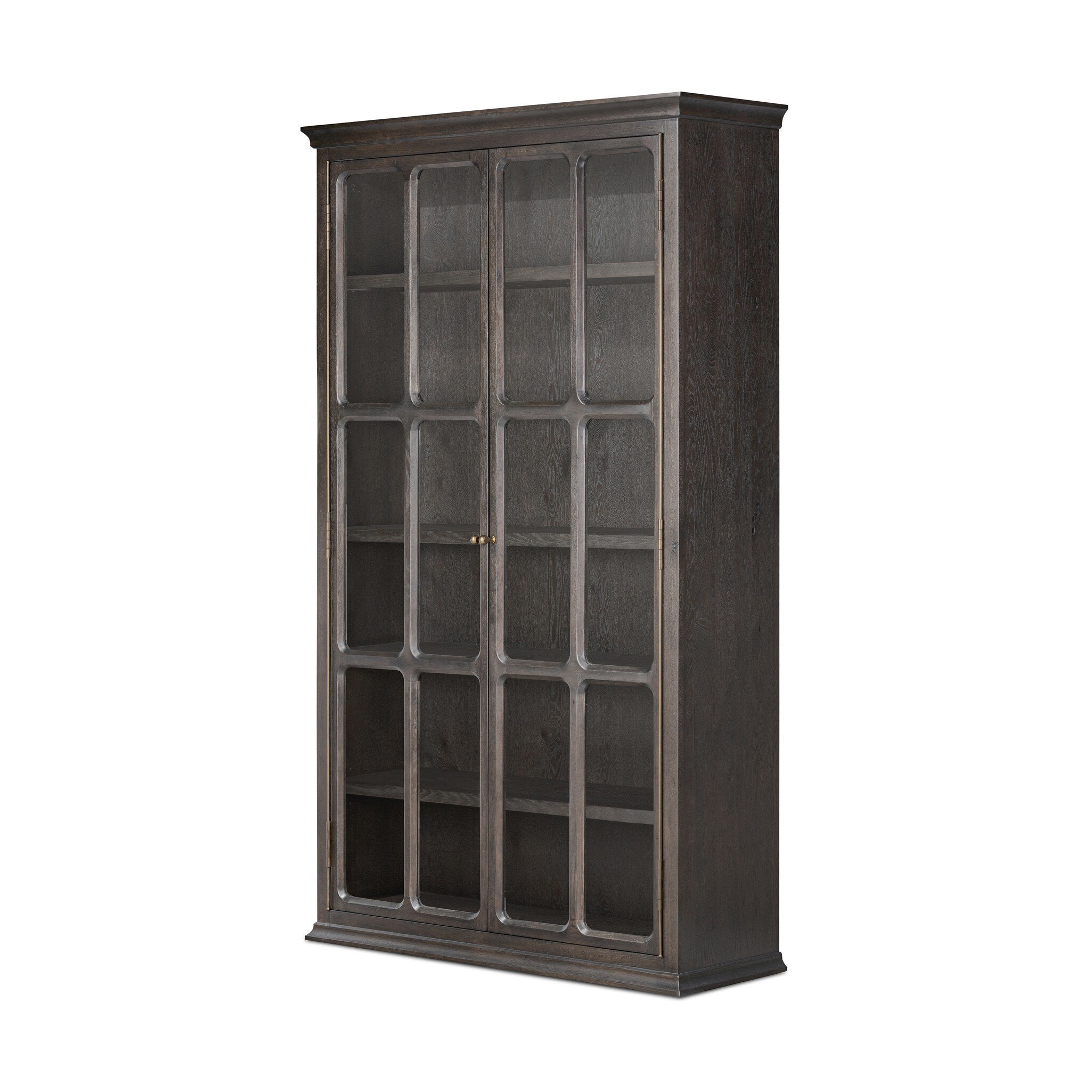 Four Hands Dawes Cabinet — Smoked Black Resawn Oak-Smoked Black Oak-Brushed Brass