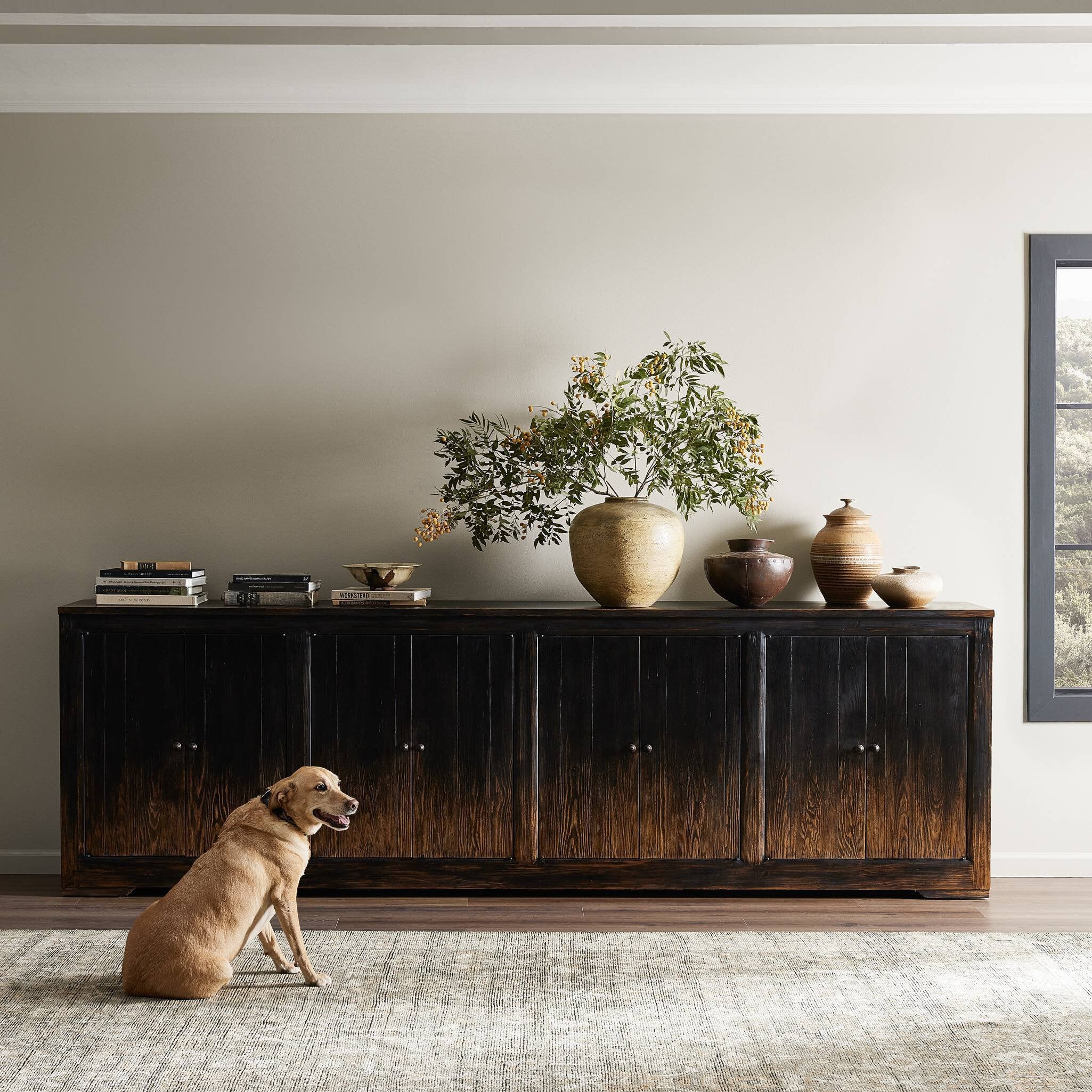 Four Hands It Takes An Hour Sideboard — Distressed Black-Distressed Black Veneer-Aged Bronze