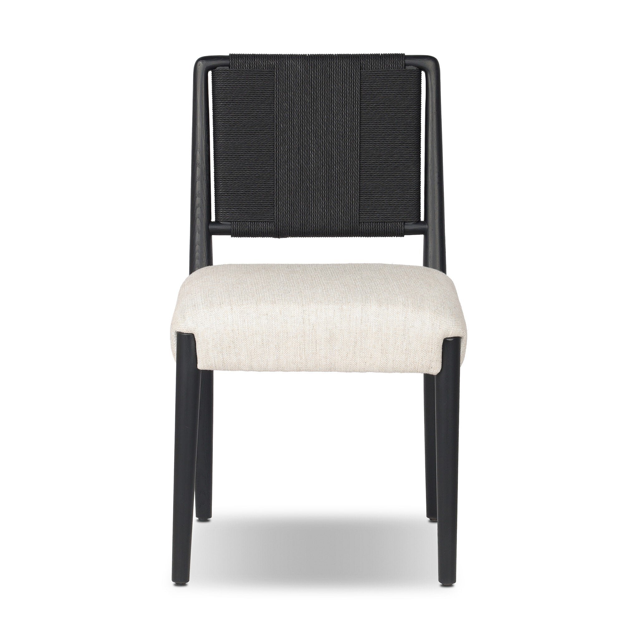 Four Hands Rothler Dining Chair — Essence Natural-Black Brushed Ash-Double Twisted Black Paper Cord