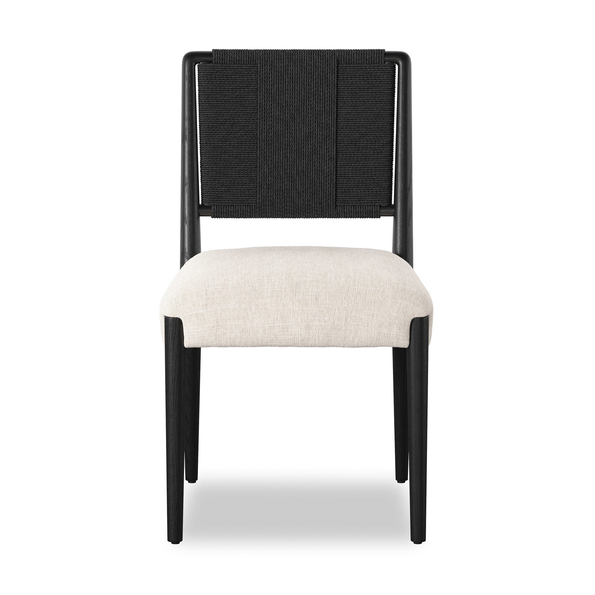 Four Hands Rothler Dining Chair — Essence Natural-Black Brushed Ash-Double Twisted Black Paper Cord