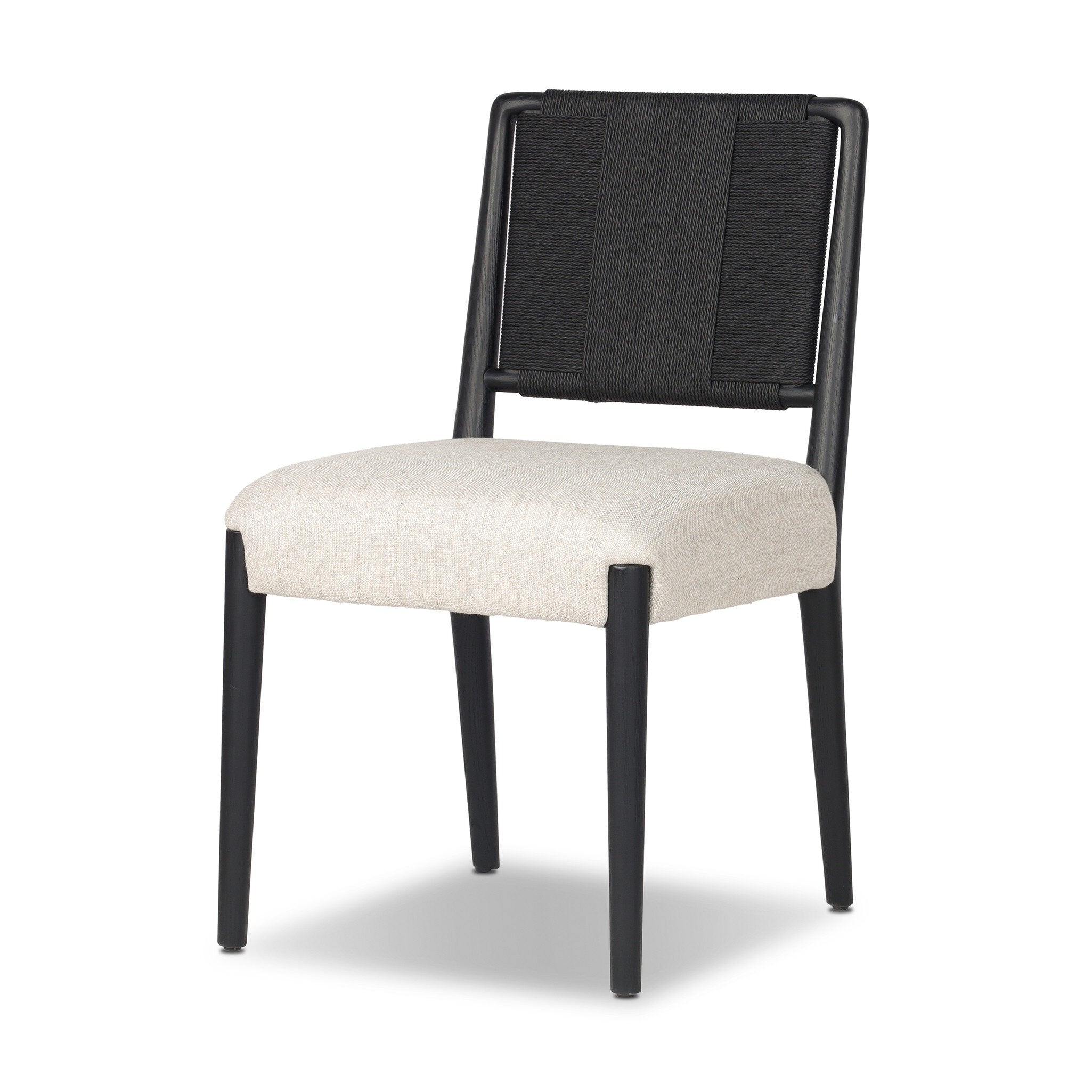 Four Hands Rothler Dining Chair — Essence Natural-Black Brushed Ash-Double Twisted Black Paper Cord