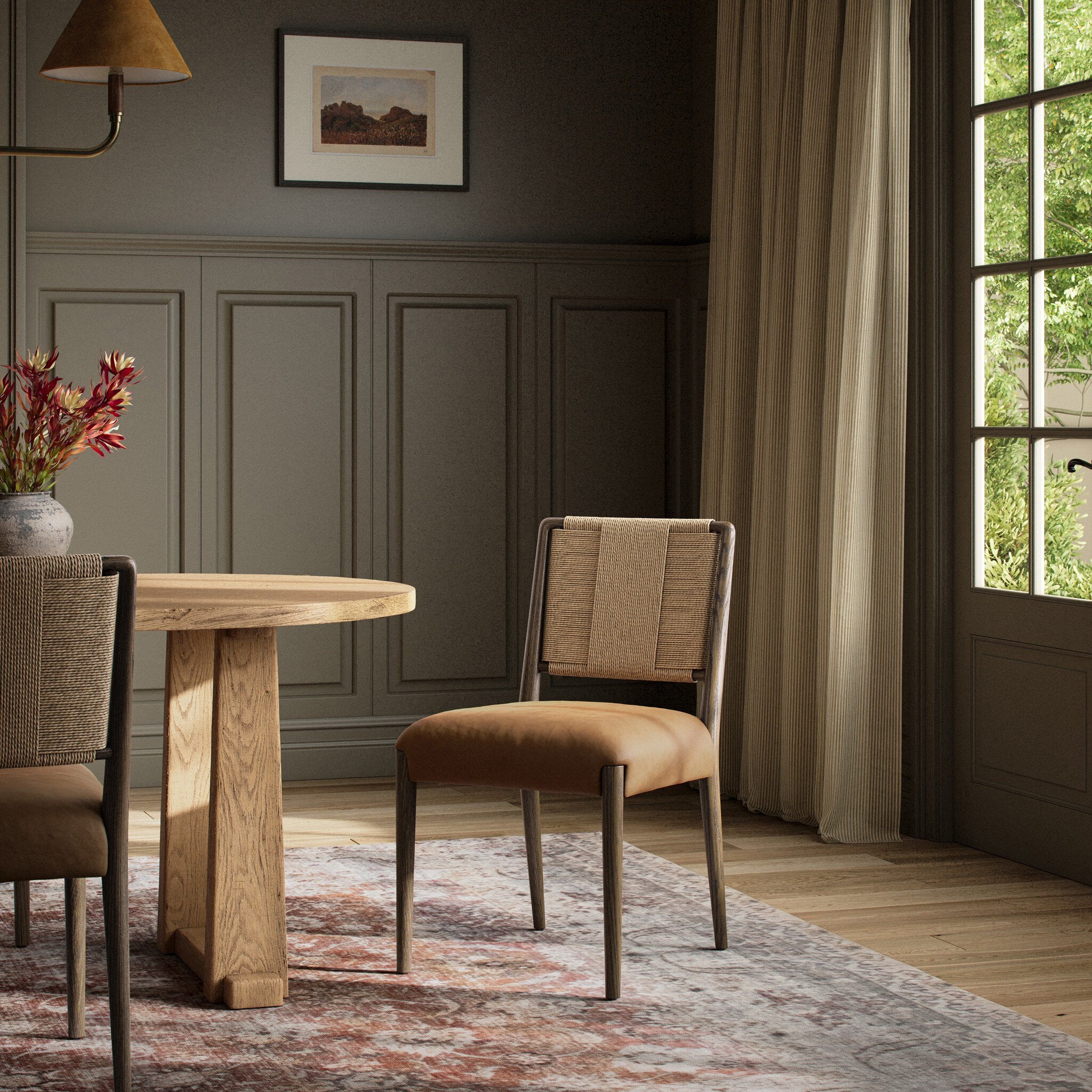 Four Hands Rothler Dining Chair — Maestro Camel-Tan Ash-Double Twisted Paper Cord