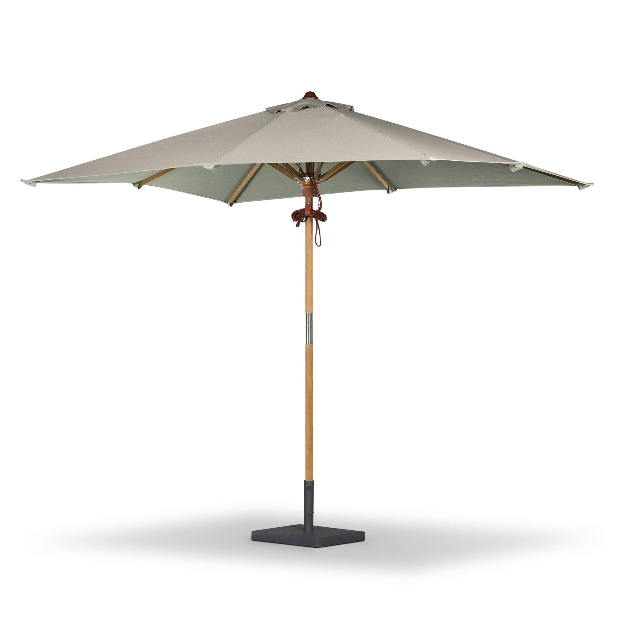 Four Hands Baska Outdoor Rectangular Umbrella — Ibiza Mole-Fine Sanded Teak-FSC-Sienna Brown Leather