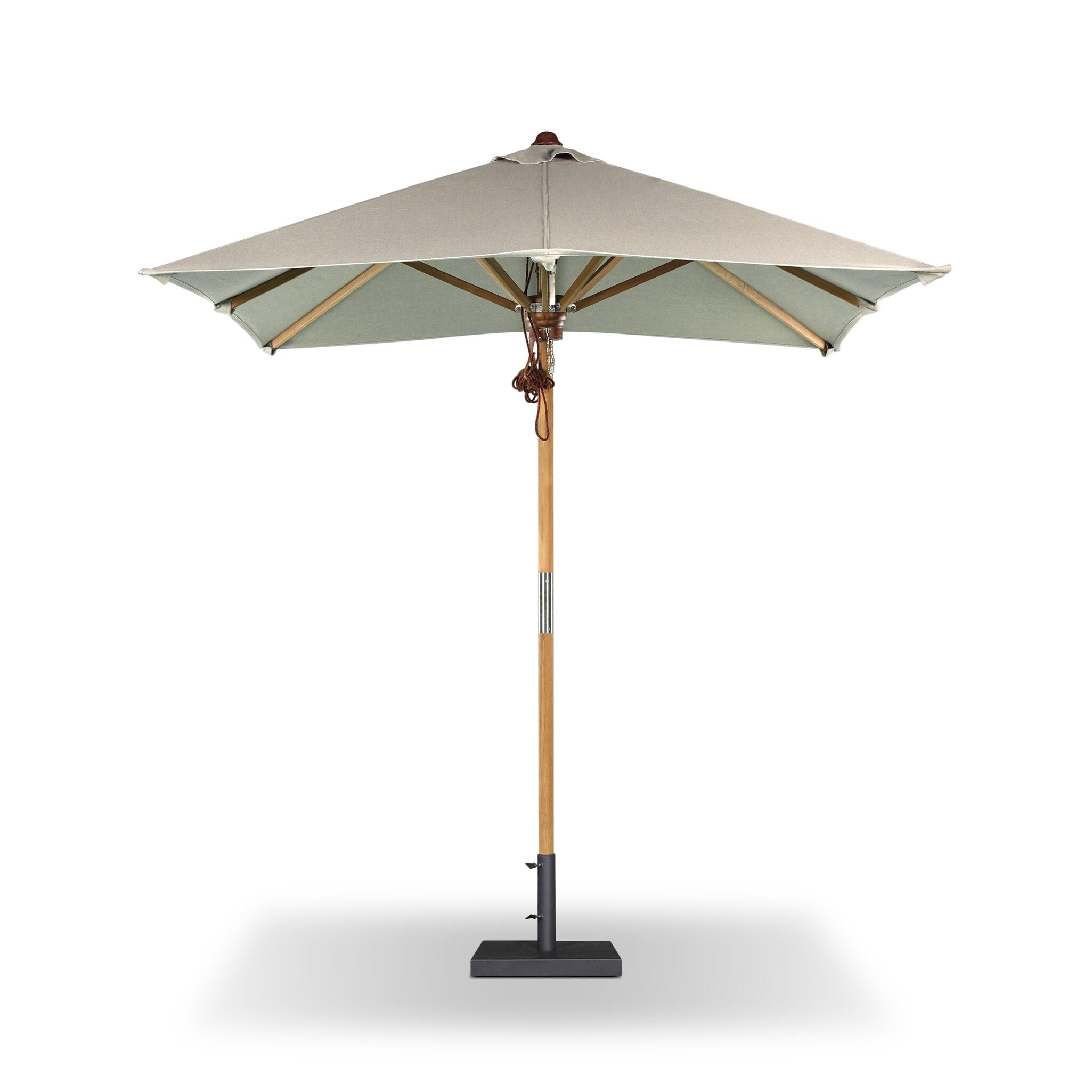 Four Hands Baska Outdoor Rectangular Umbrella — Ibiza Mole-Fine Sanded Teak-FSC-Sienna Brown Leather