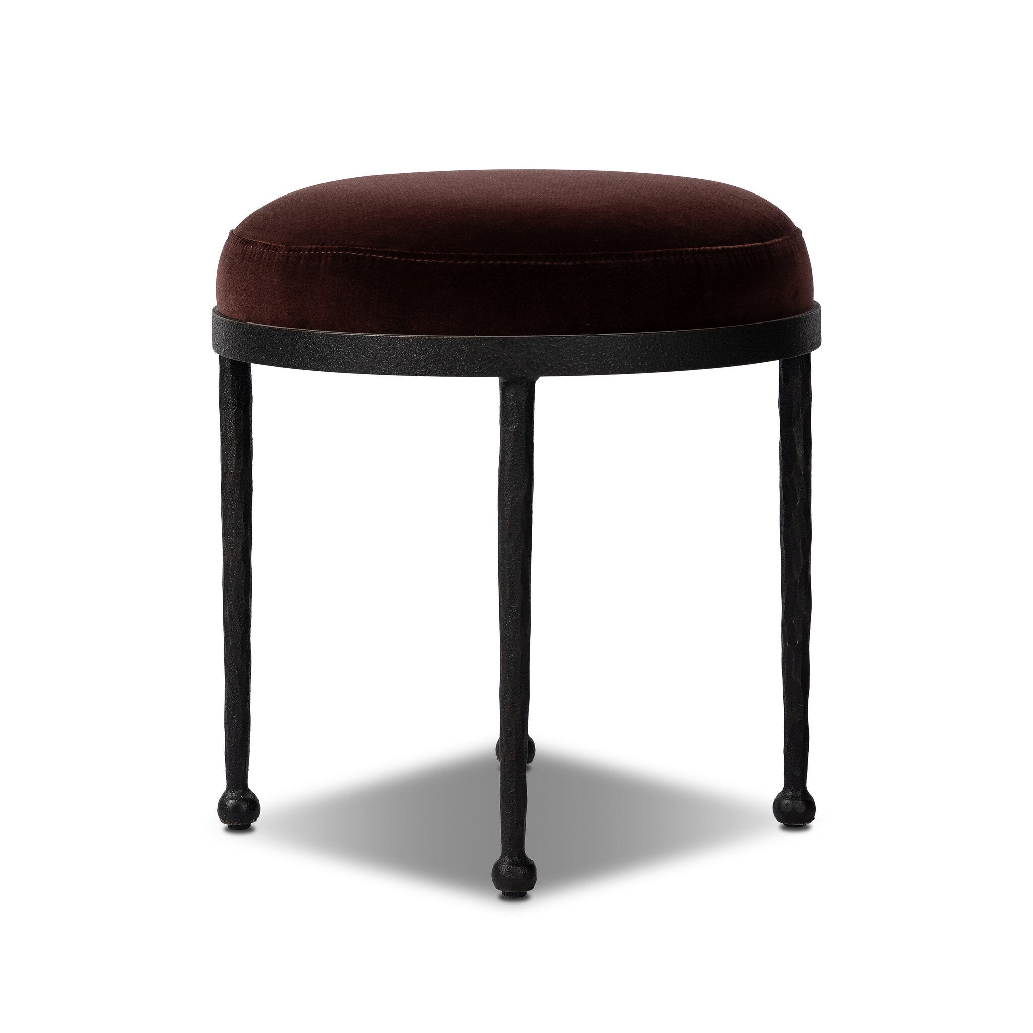 Four Hands Corinne Accent Stool — Surrey Plum-Textured Bronze-Hammered Bronze