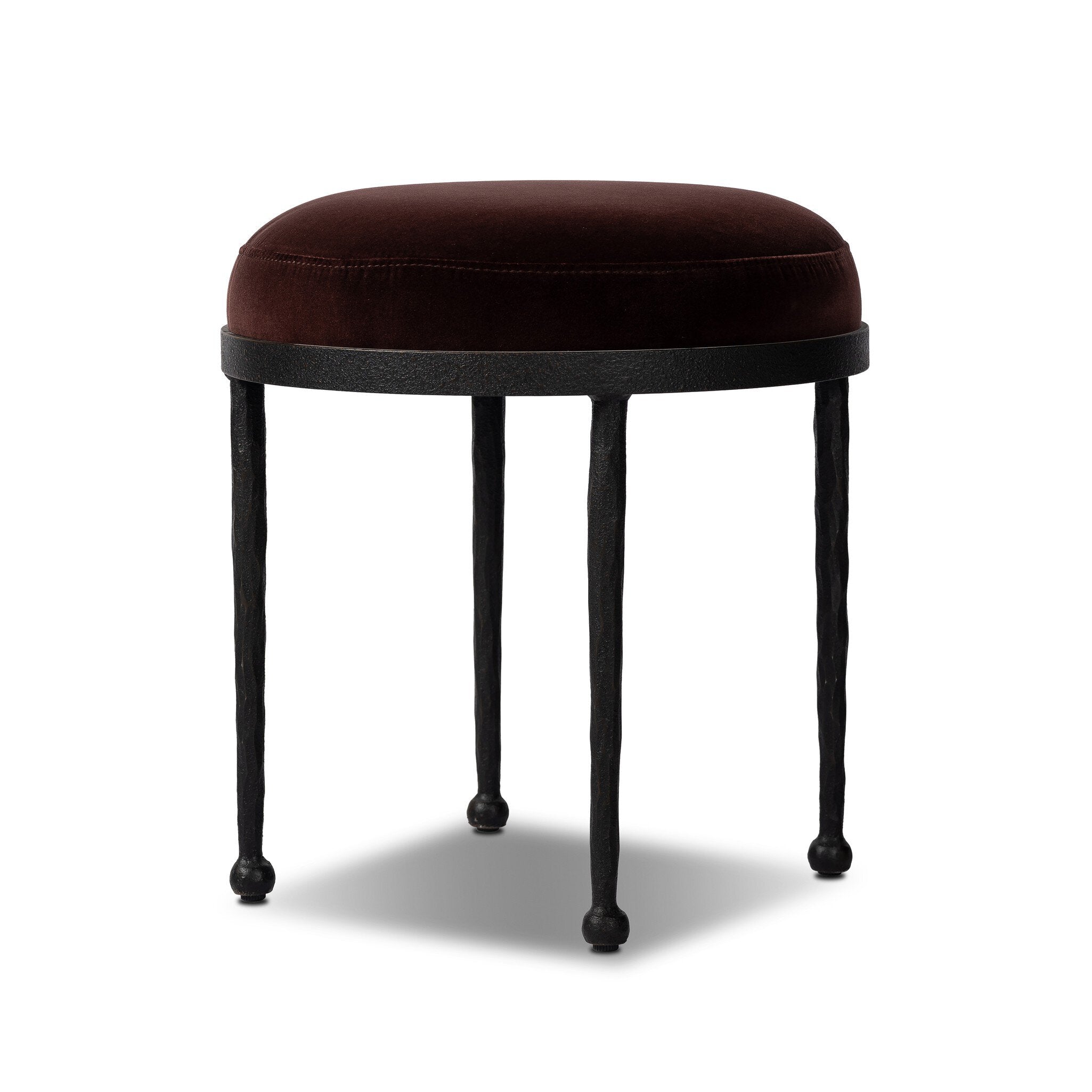 Four Hands Corinne Accent Stool — Surrey Plum-Textured Bronze-Hammered Bronze