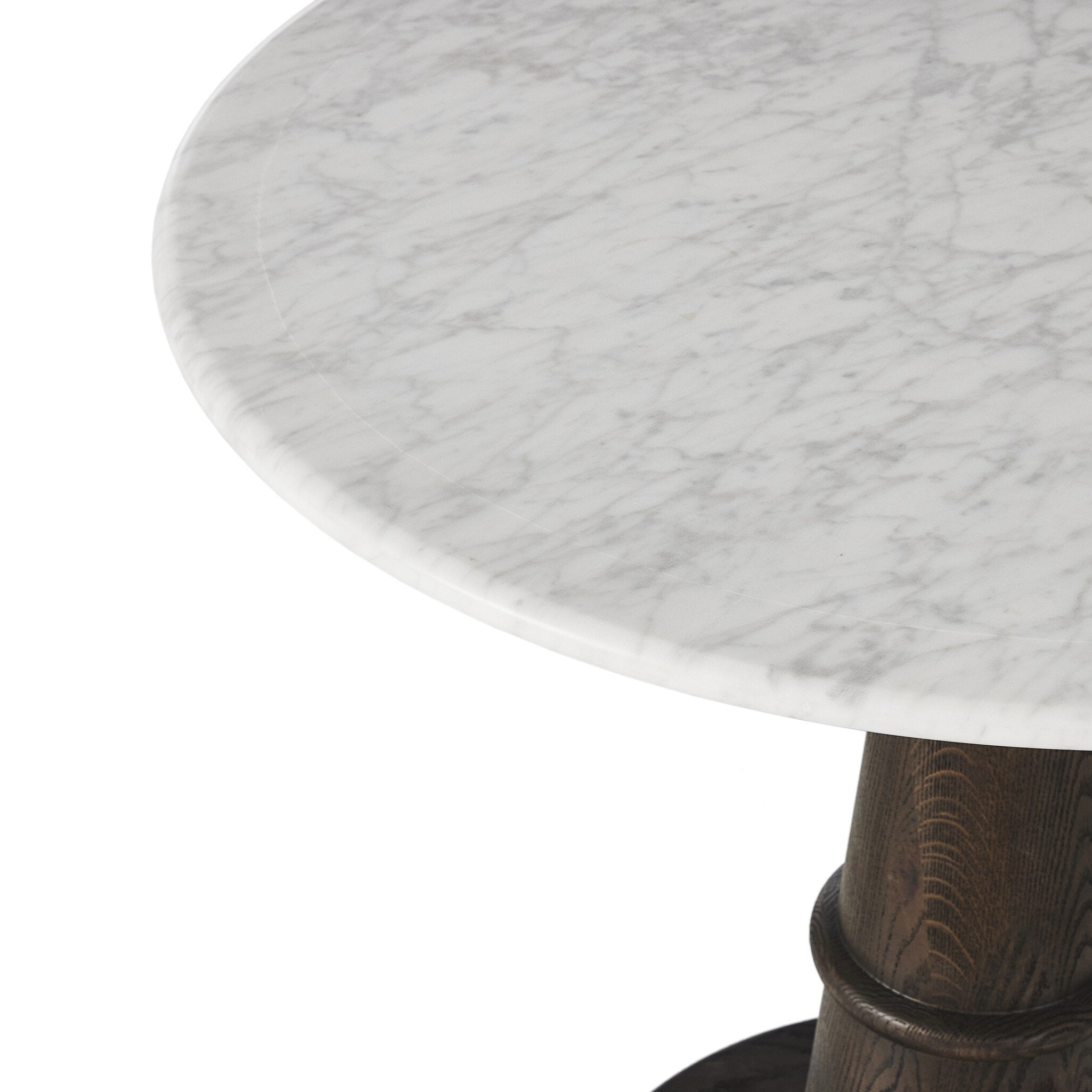 Four Hands Goetz Bistro Table — Honed White Marble-Brown Ash