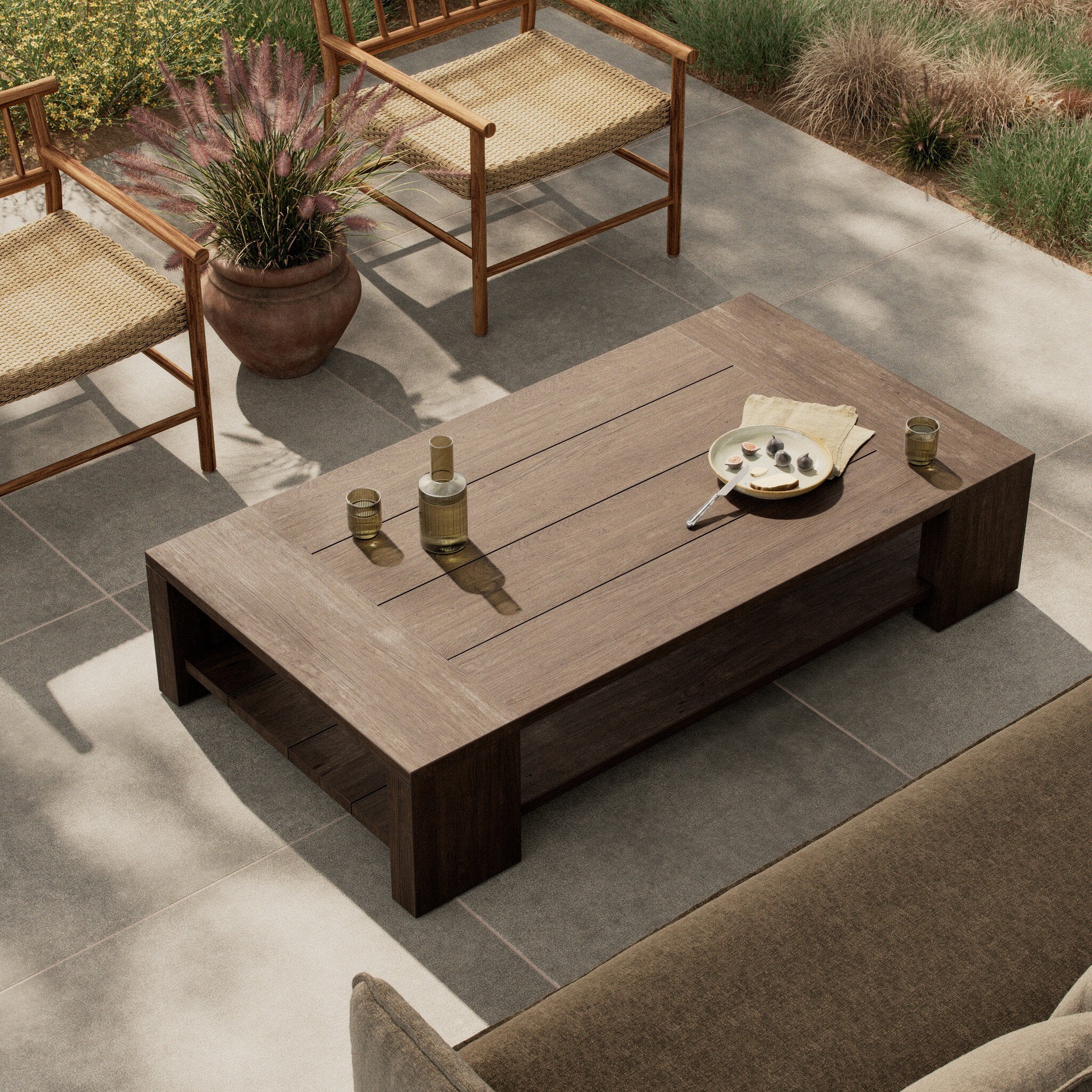 Four Hands Roca Outdoor Coffee Table — Stained Heritage Brown-FSC