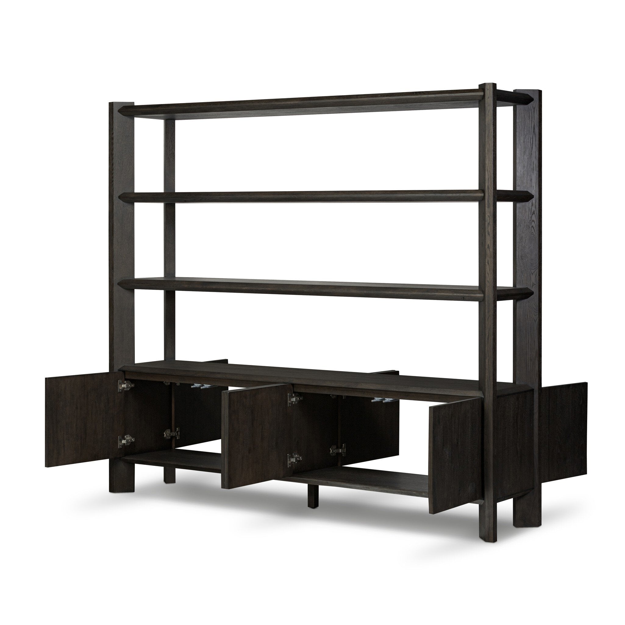 Four Hands Orwin Wide Bookshelf — Smoked Black Oak-Smoked Black Oak Veneer