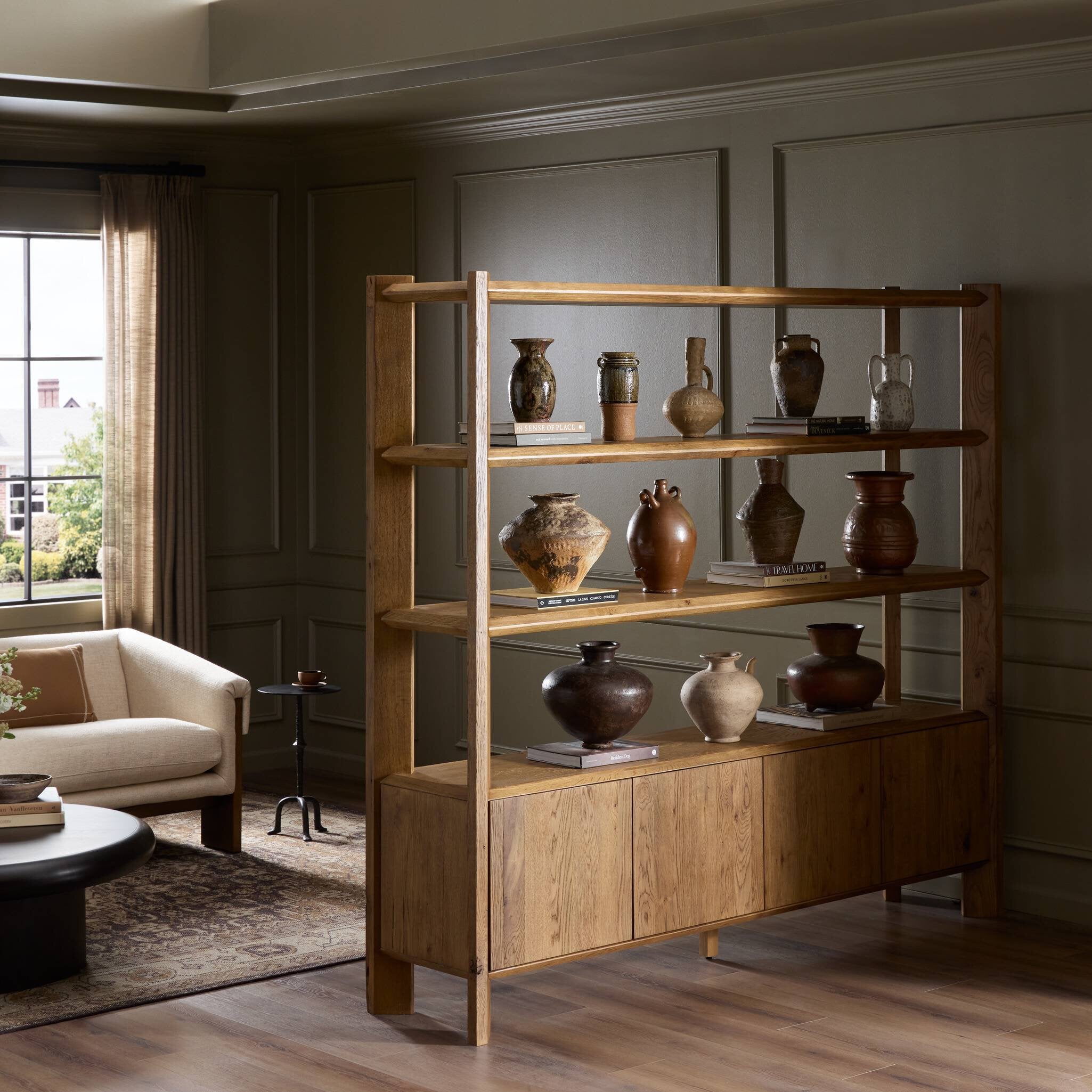 Four Hands Orwin Wide Bookshelf — Worn Oak-Worn Oak Veneer