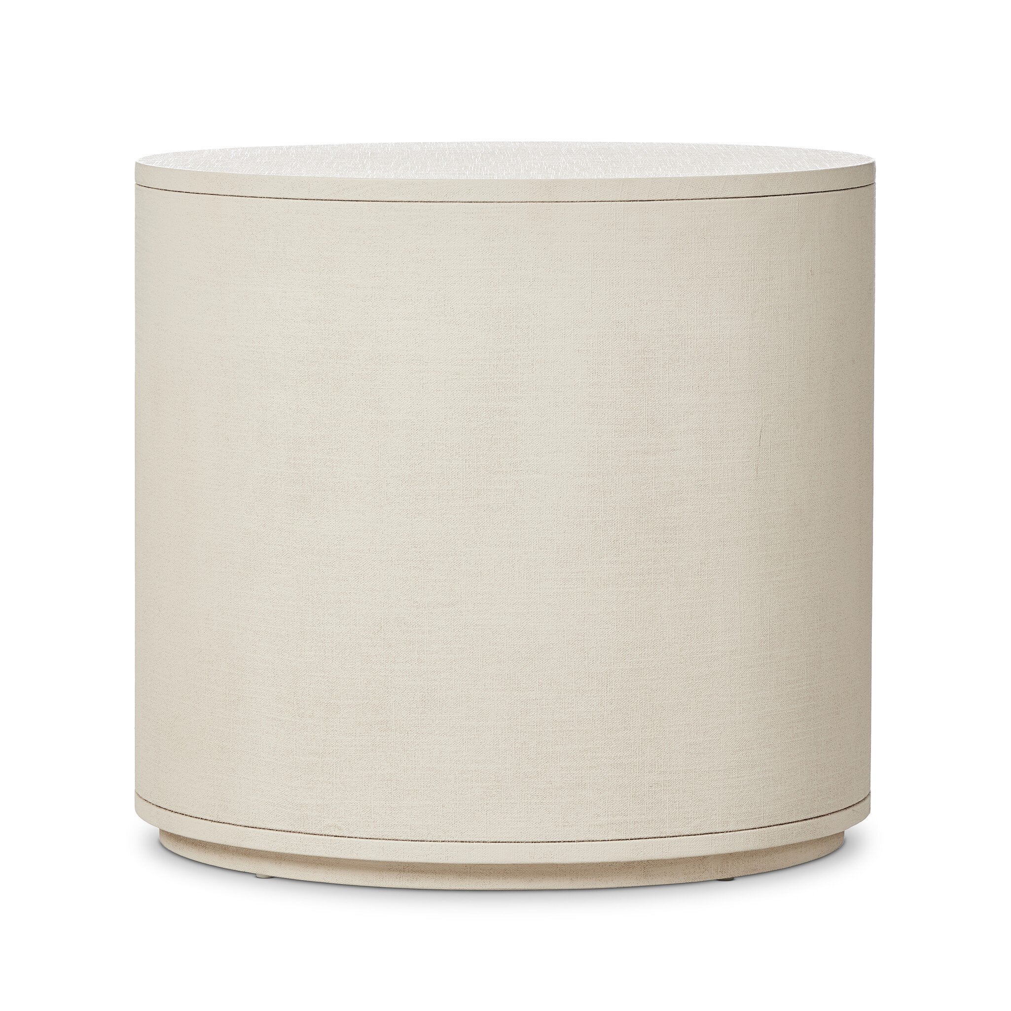 Four Hands Amelia Oval Nightstand — Ivory Painted Linen-Light Antique Brass in Aluminum