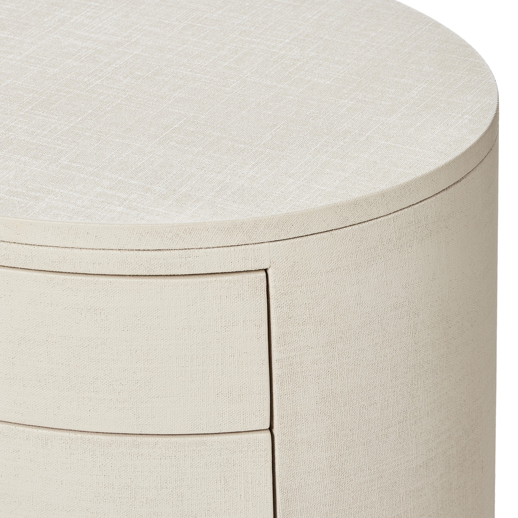 Four Hands Amelia Oval Nightstand — Ivory Painted Linen-Light Antique Brass in Aluminum
