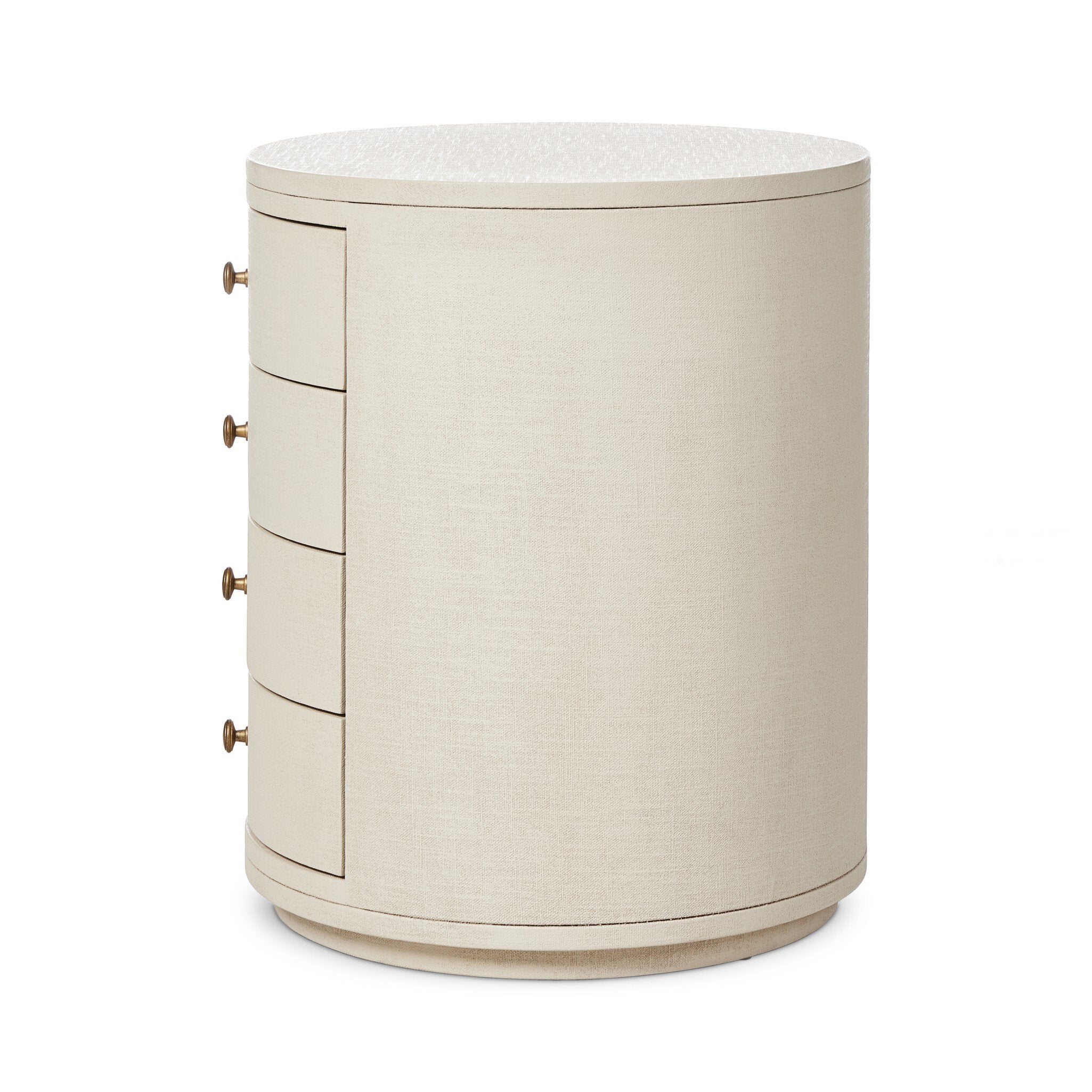 Four Hands Amelia Oval Nightstand — Ivory Painted Linen-Light Antique Brass in Aluminum