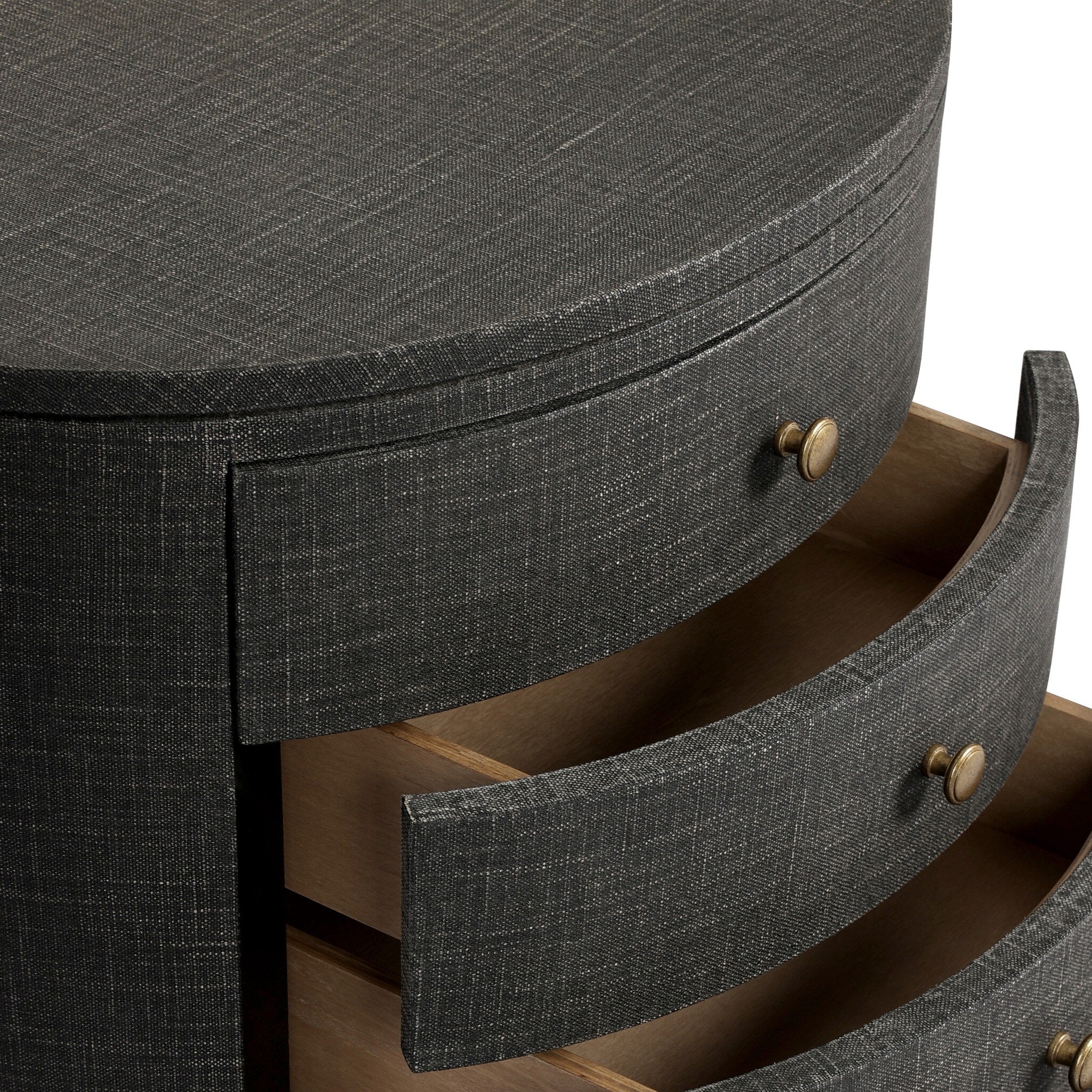 Four Hands Amelia Oval Nightstand — Black Linen-Light Antique Brass in Aluminum