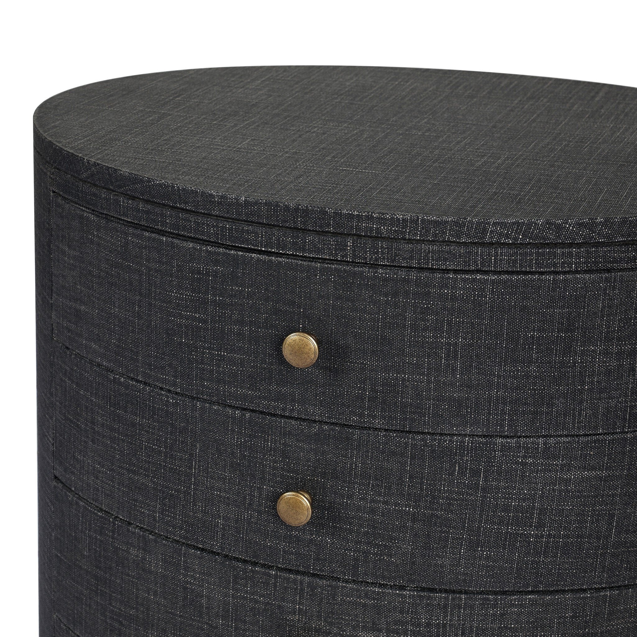 Four Hands Amelia Oval Nightstand — Black Linen-Light Antique Brass in Aluminum