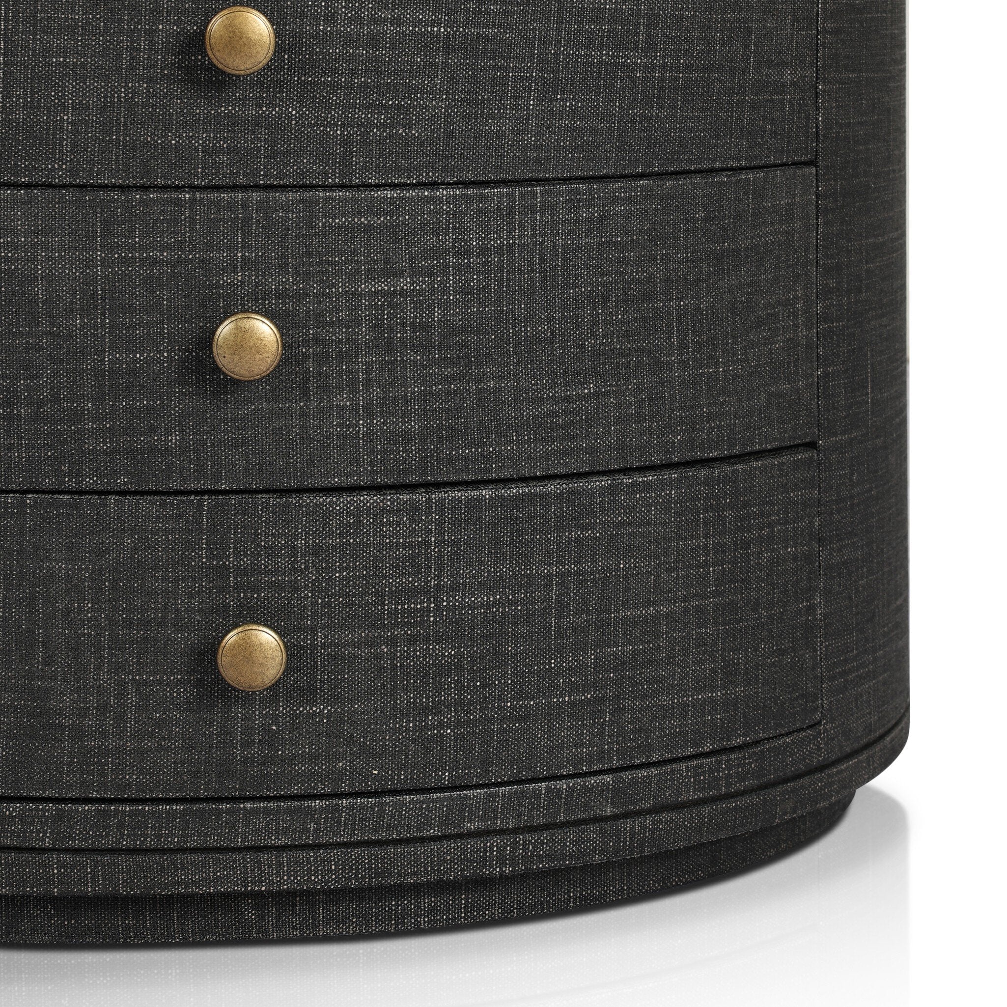 Four Hands Amelia Oval Nightstand — Black Linen-Light Antique Brass in Aluminum