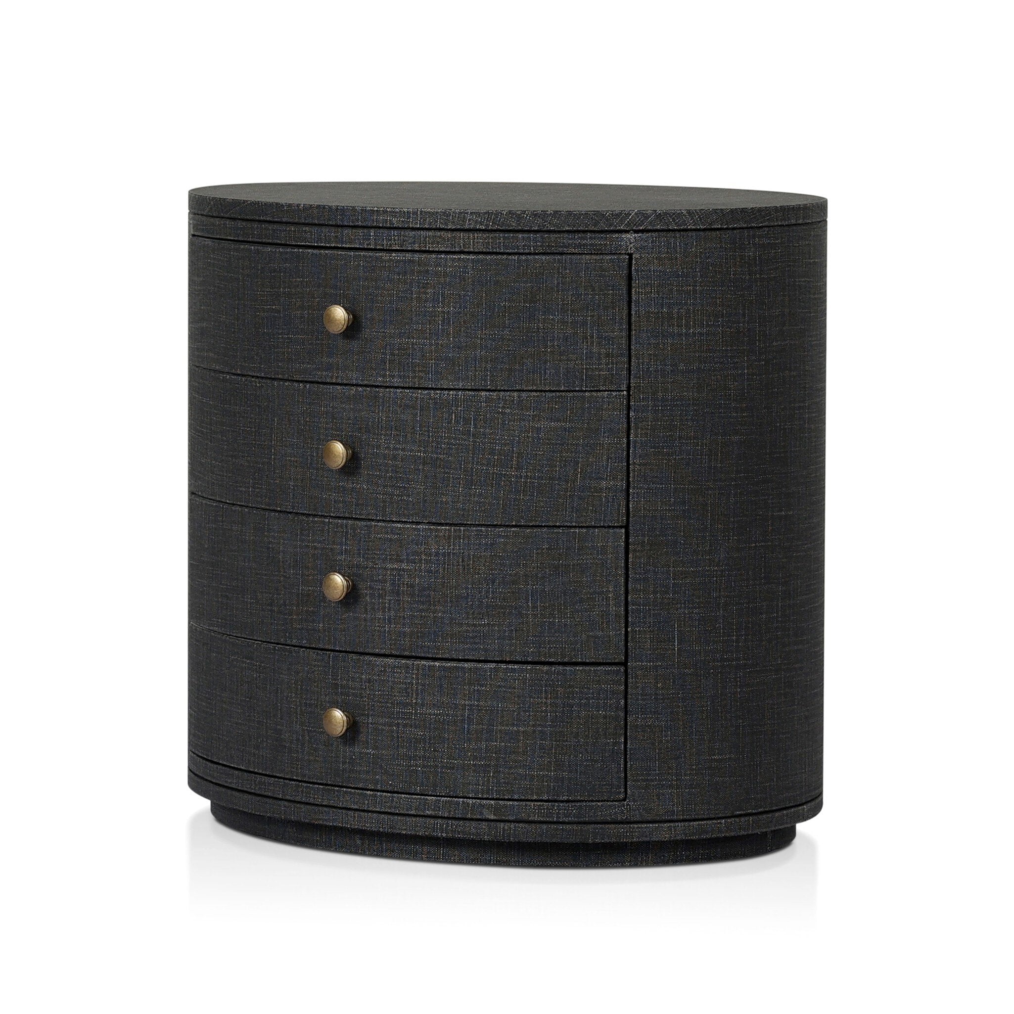 Four Hands Amelia Oval Nightstand — Black Linen-Light Antique Brass in Aluminum