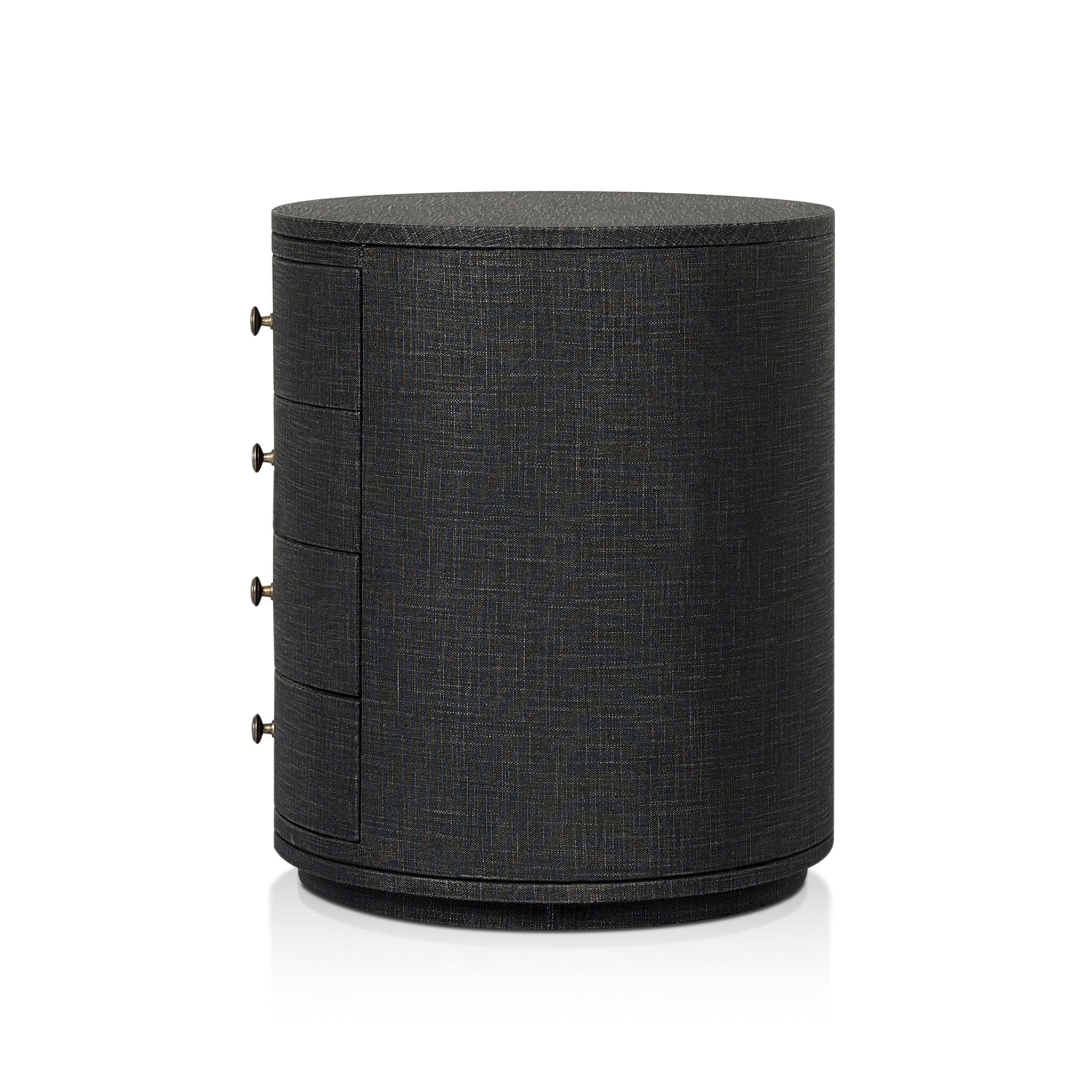 Four Hands Amelia Oval Nightstand — Black Linen-Light Antique Brass in Aluminum