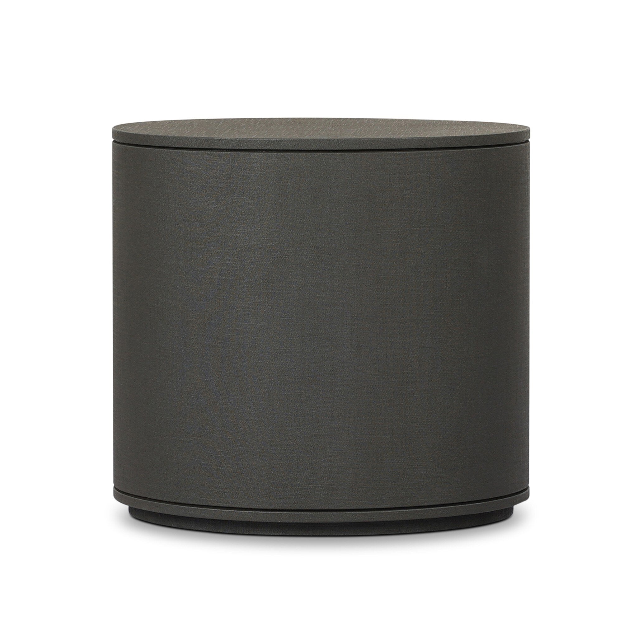 Four Hands Amelia Oval Nightstand — Dark Green Lacquered Linen-Light Antique Brass in Aluminum