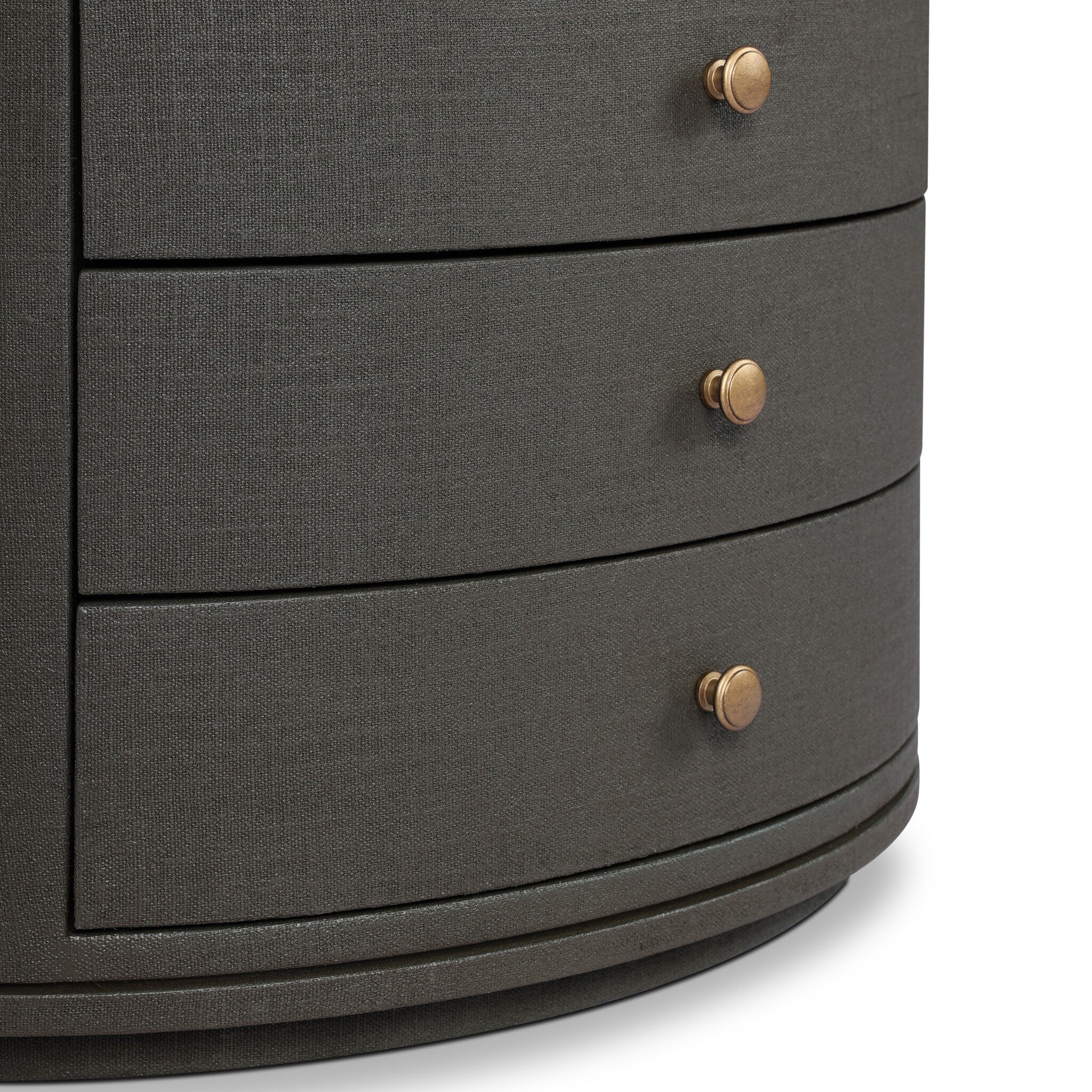 Four Hands Amelia Oval Nightstand — Dark Green Lacquered Linen-Light Antique Brass in Aluminum