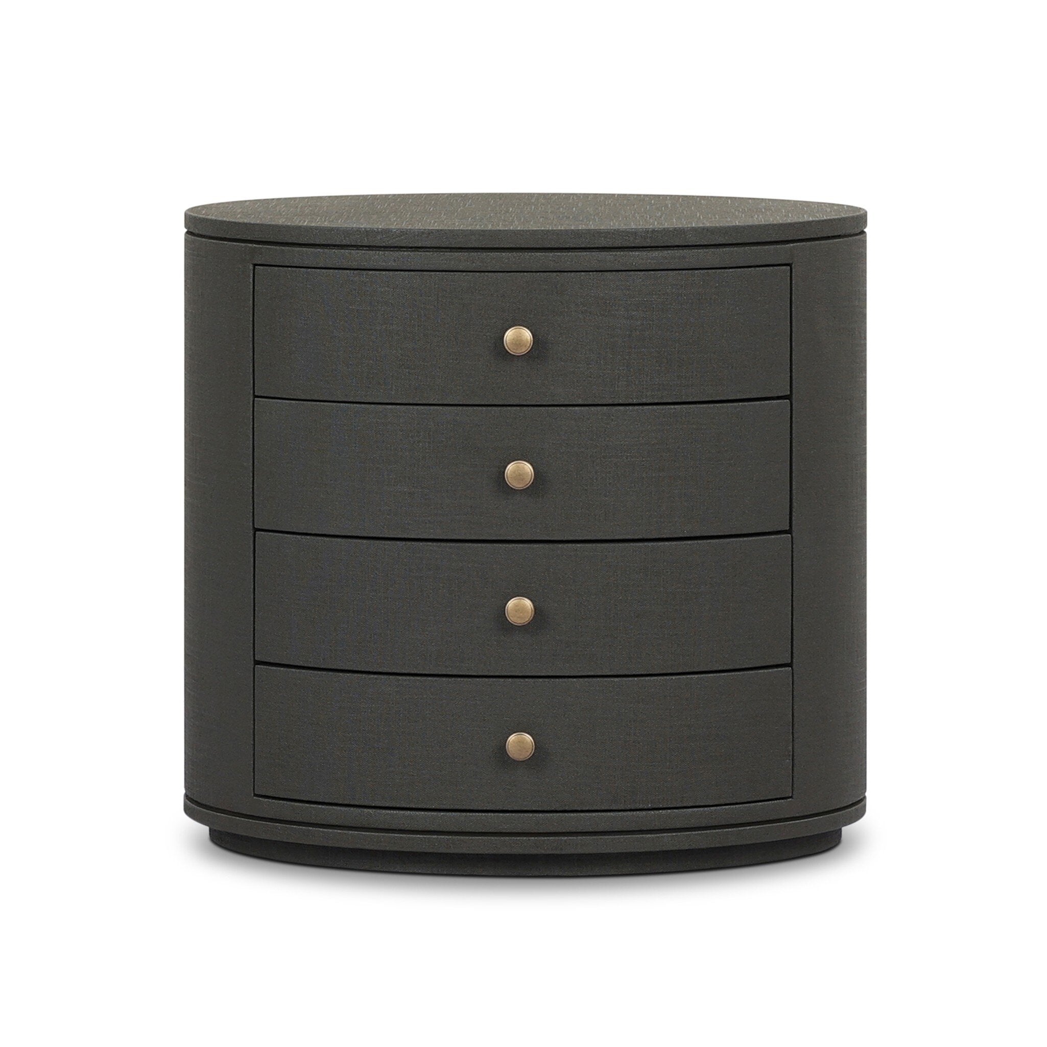 Four Hands Amelia Oval Nightstand — Dark Green Lacquered Linen-Light Antique Brass in Aluminum