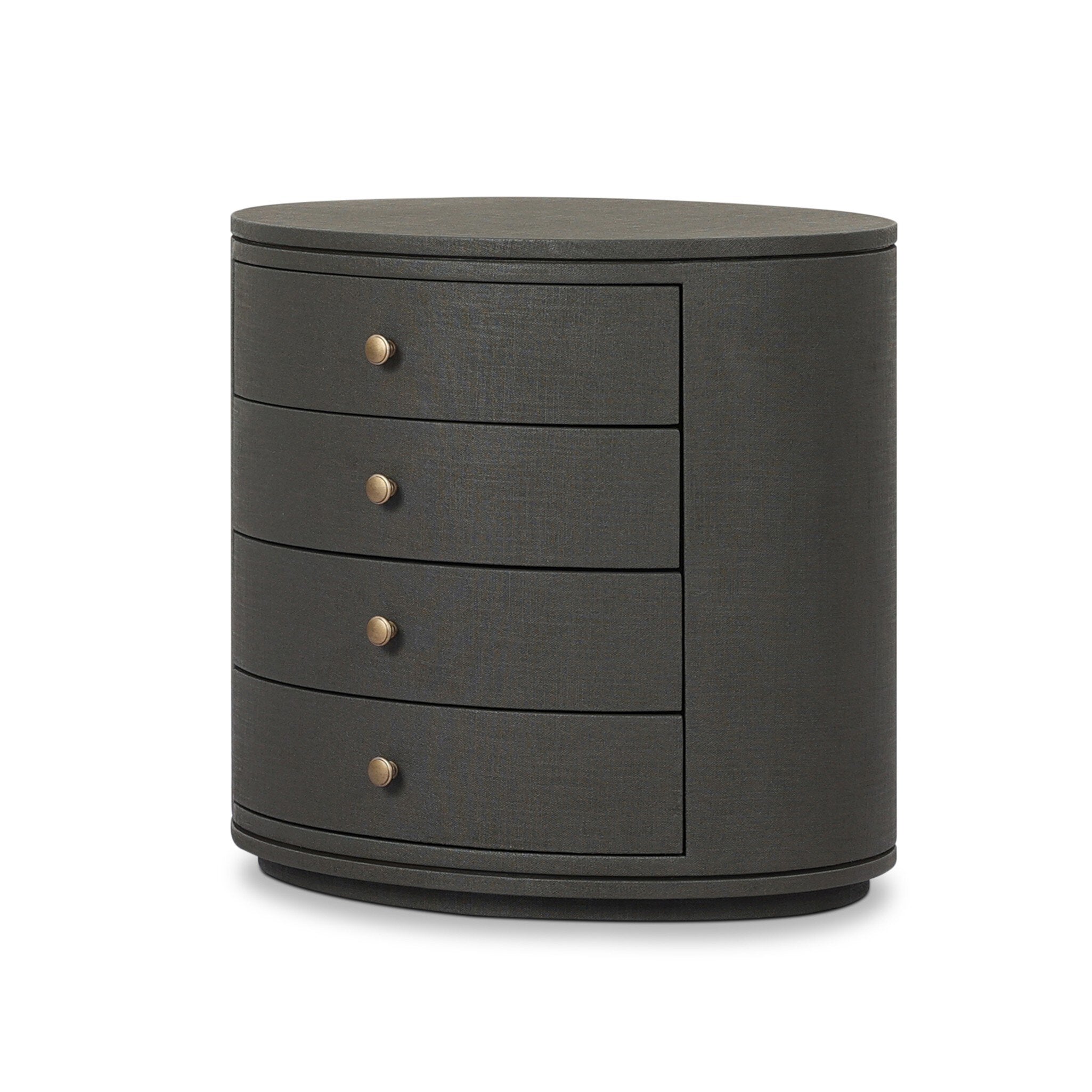 Four Hands Amelia Oval Nightstand — Dark Green Lacquered Linen-Light Antique Brass in Aluminum