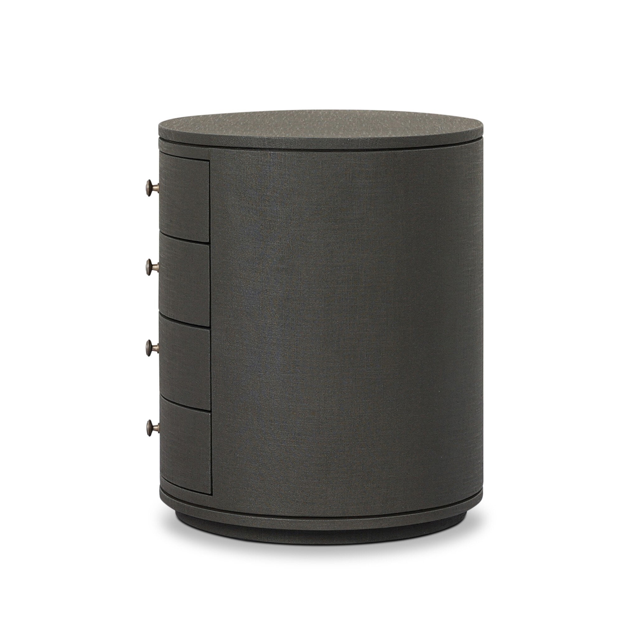 Four Hands Amelia Oval Nightstand — Dark Green Lacquered Linen-Light Antique Brass in Aluminum