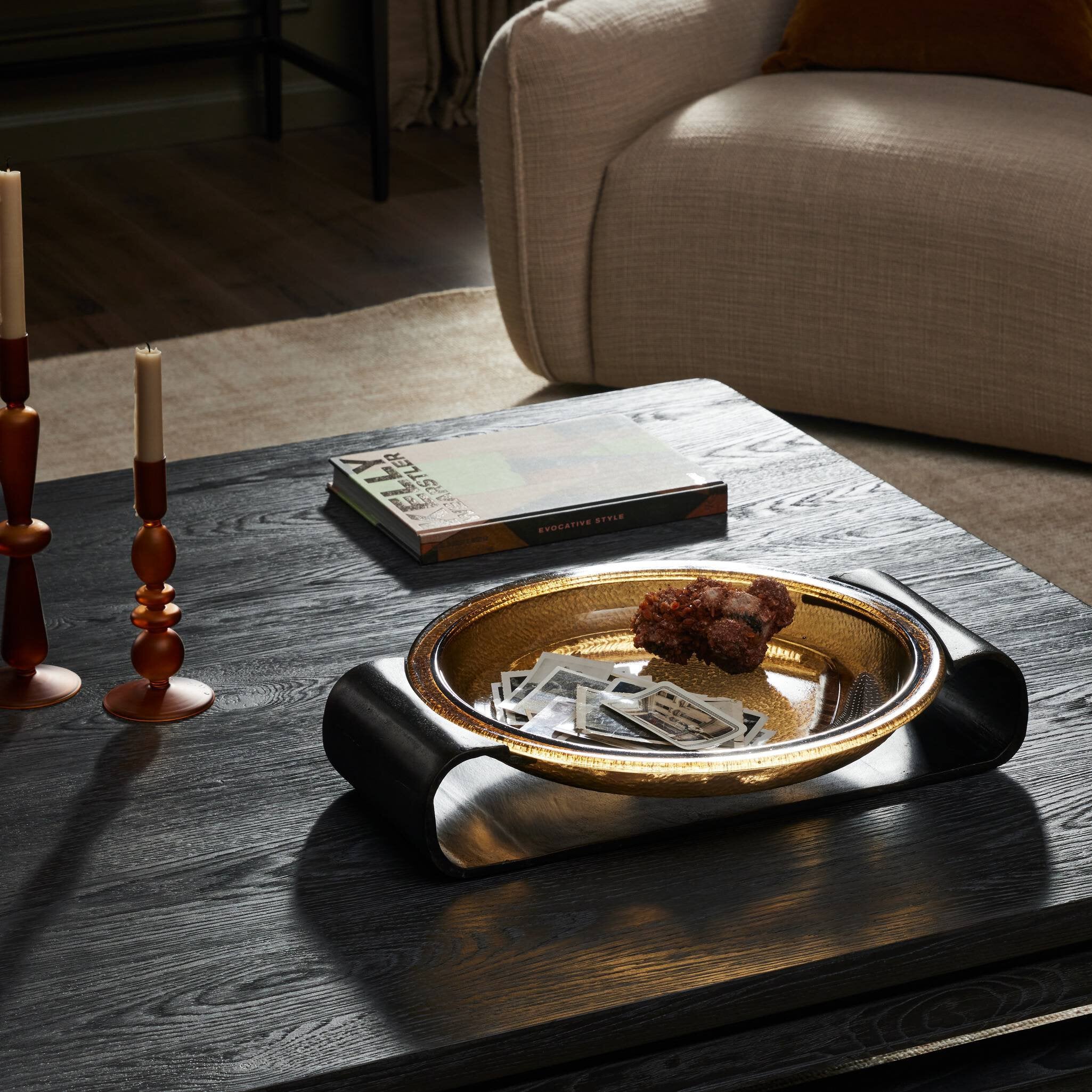 Four Hands Runa Bowl — Amber Cast Glass-Distressed Bronze