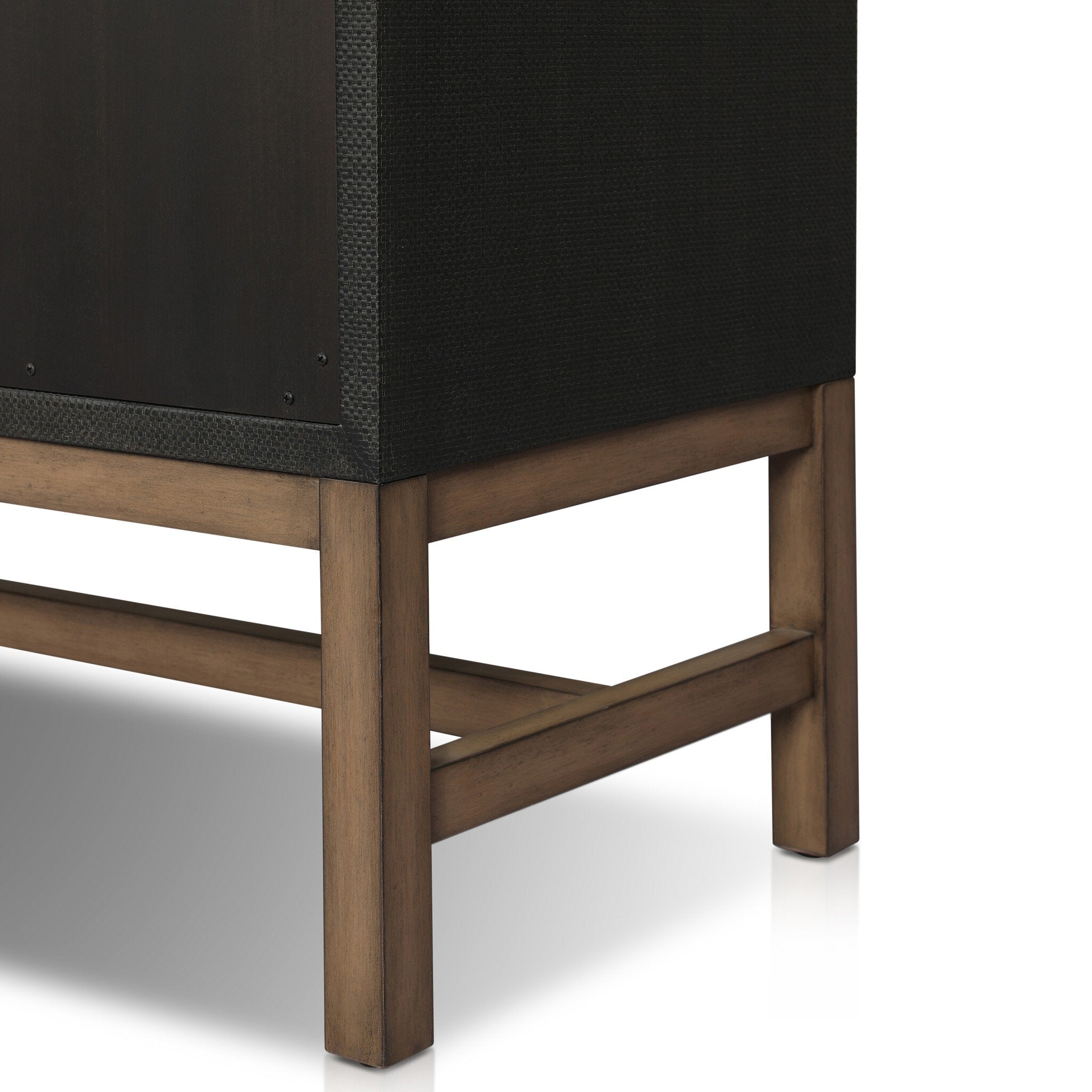Four Hands Fiona Tall Dresser — Black Raffia-Russet Mahogany-Light Antique Brass