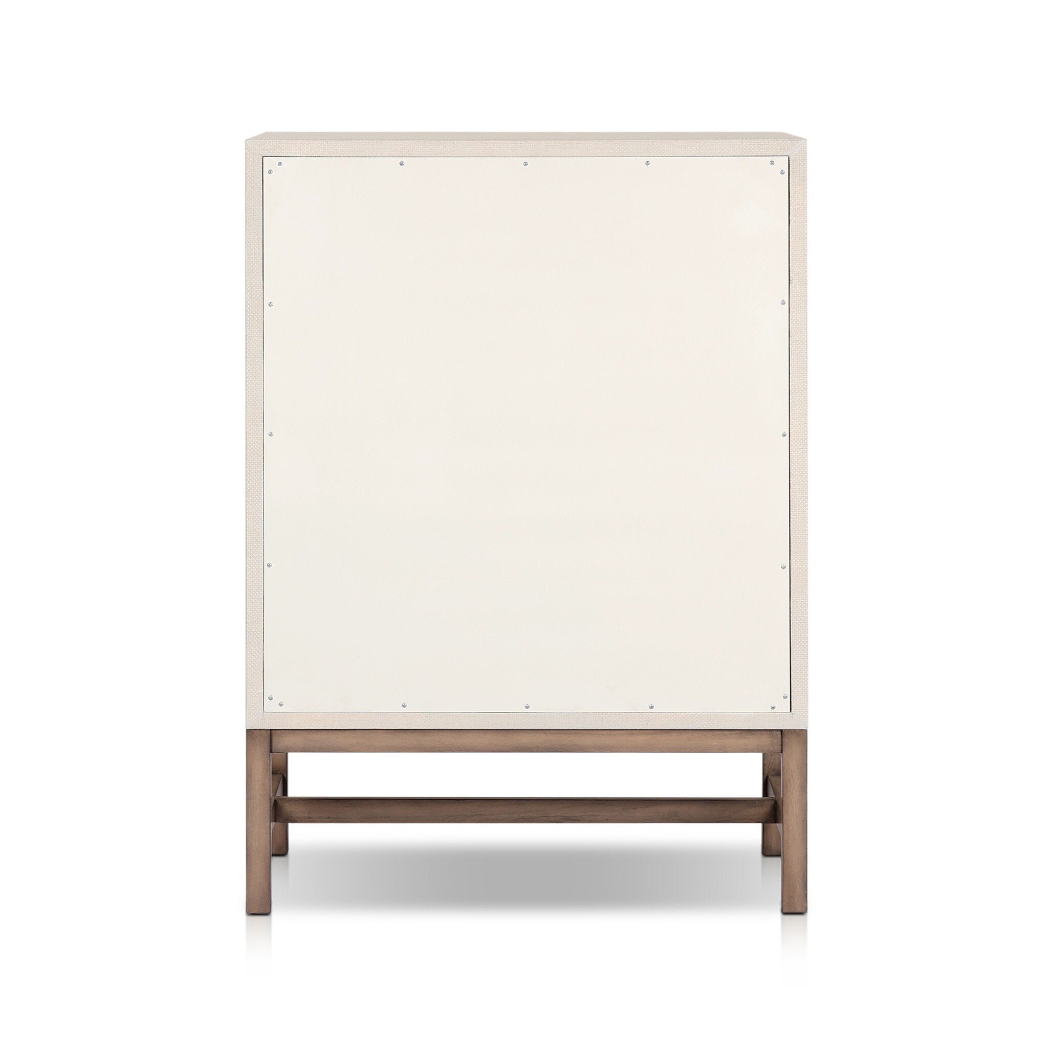 Four Hands Fiona Tall Dresser — Ivory Painted Raffia-Russet Mahogany-Light Antique Brass