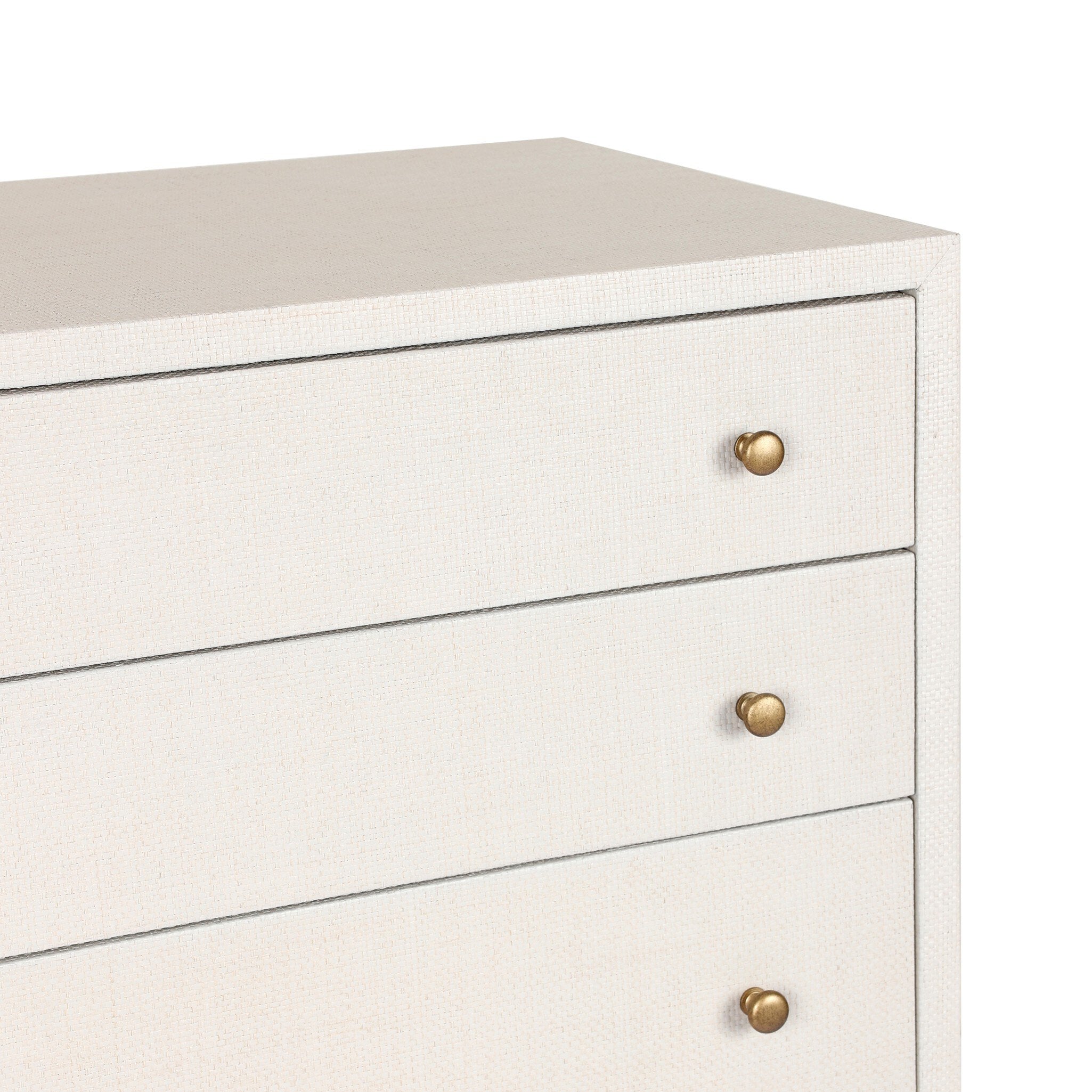 Four Hands Fiona Tall Dresser — Ivory Painted Raffia-Russet Mahogany-Light Antique Brass