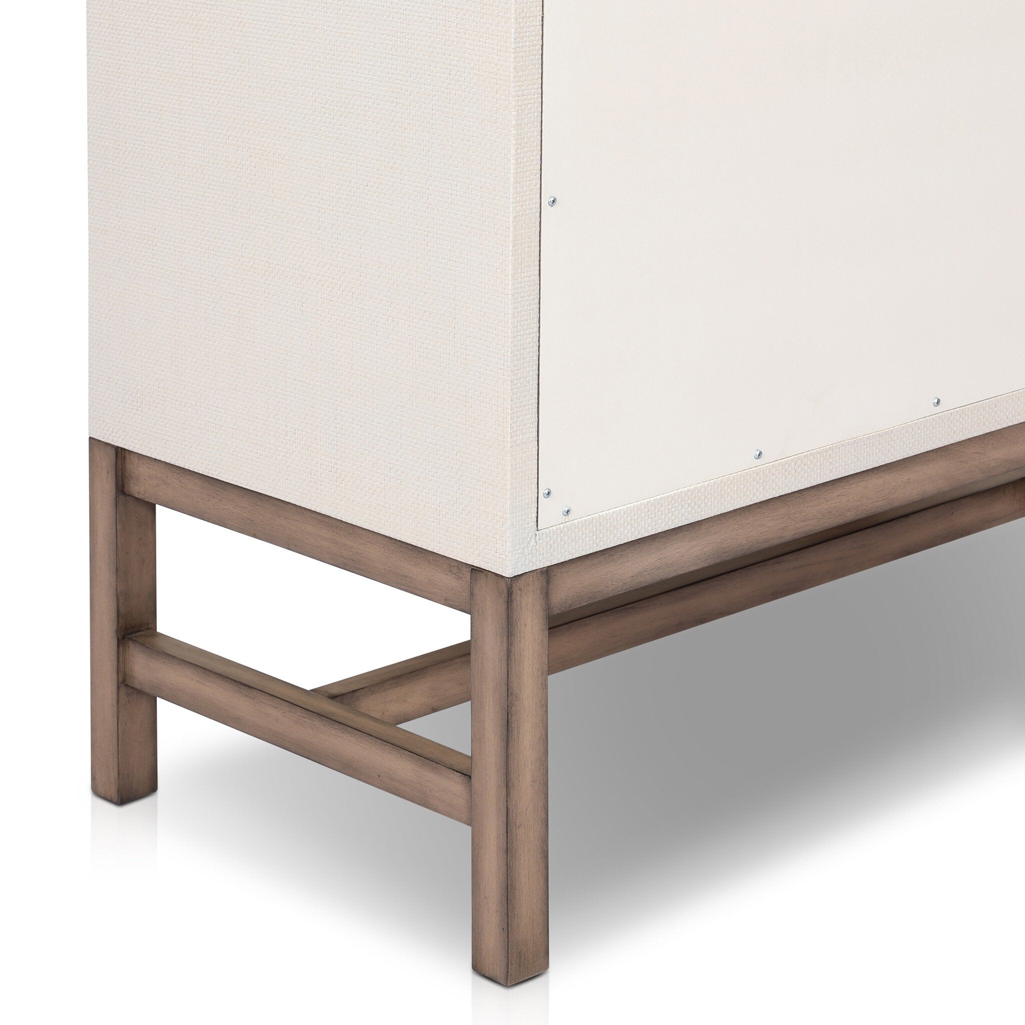 Four Hands Fiona Tall Dresser — Ivory Painted Raffia-Russet Mahogany-Light Antique Brass