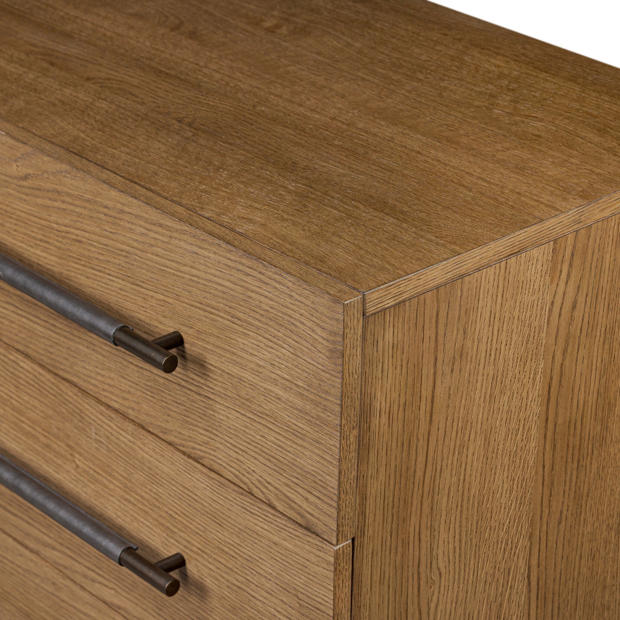 Four Hands Rosedale 8 Drawer Dresser — Amber Oak-Chaps Ebony-Burnished Bronze