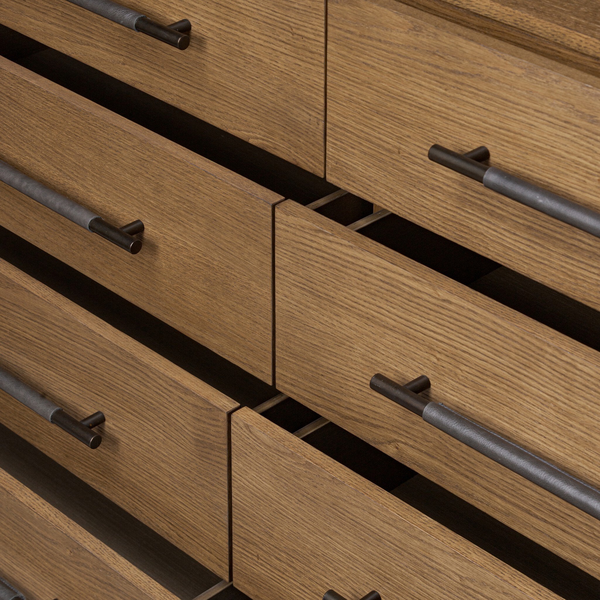 Four Hands Rosedale 8 Drawer Dresser — Amber Oak-Chaps Ebony-Burnished Bronze