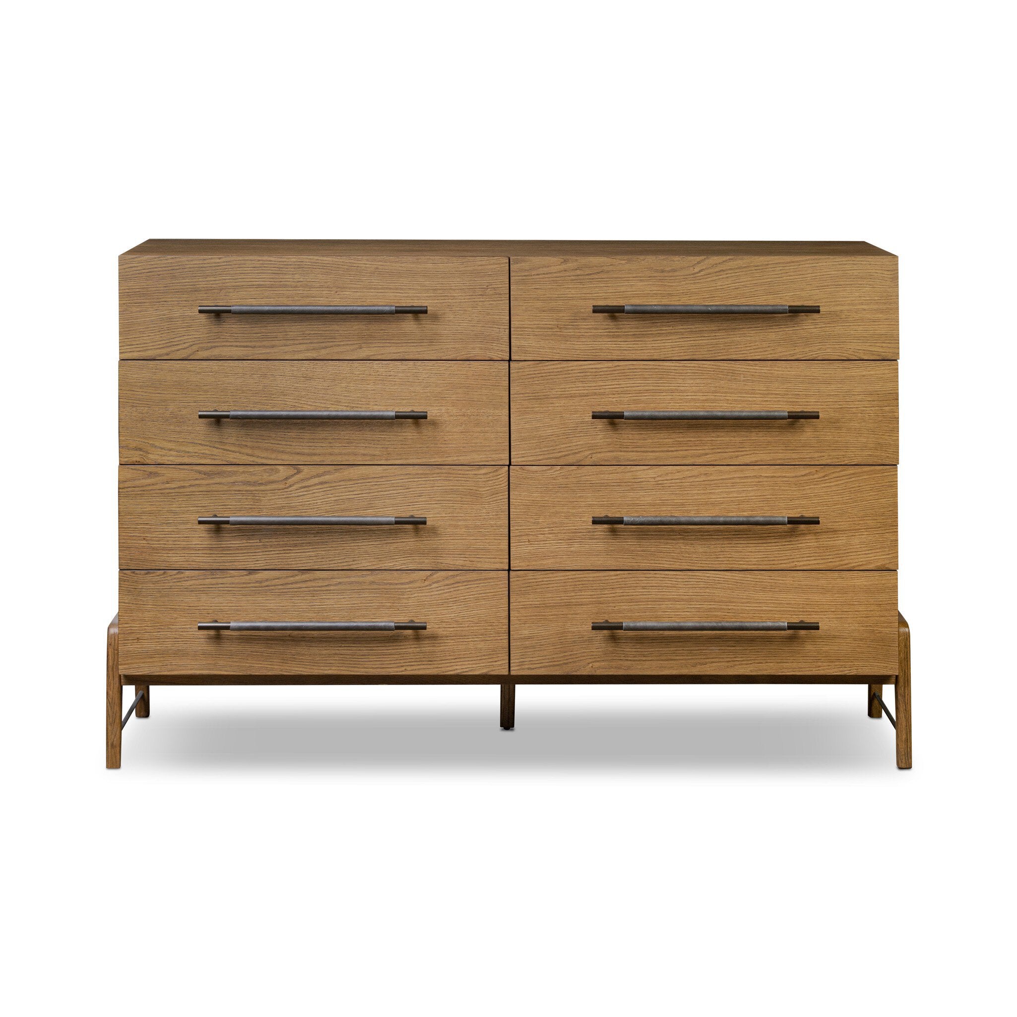 Four Hands Rosedale 8 Drawer Dresser — Amber Oak-Chaps Ebony-Burnished Bronze