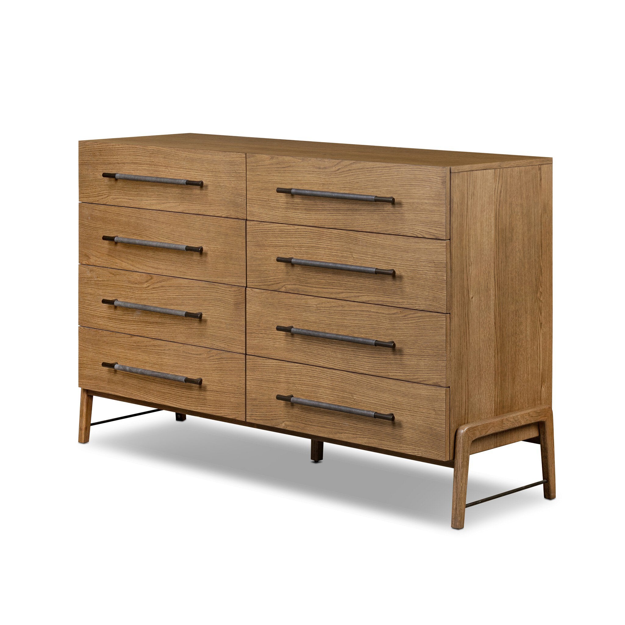 Four Hands Rosedale 8 Drawer Dresser — Amber Oak-Chaps Ebony-Burnished Bronze