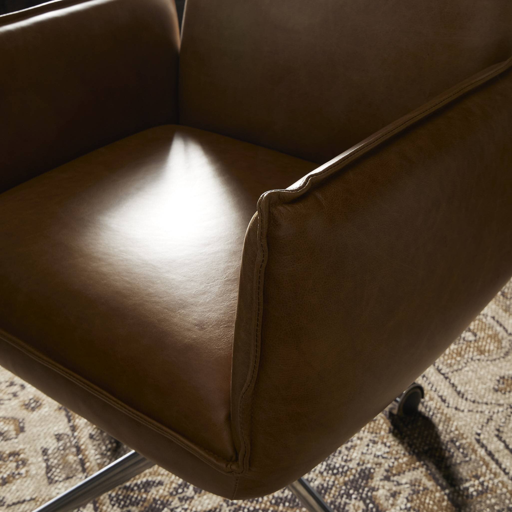 Four Hands Lionel Desk Chair — Chaps Saddle-Stainless Steel