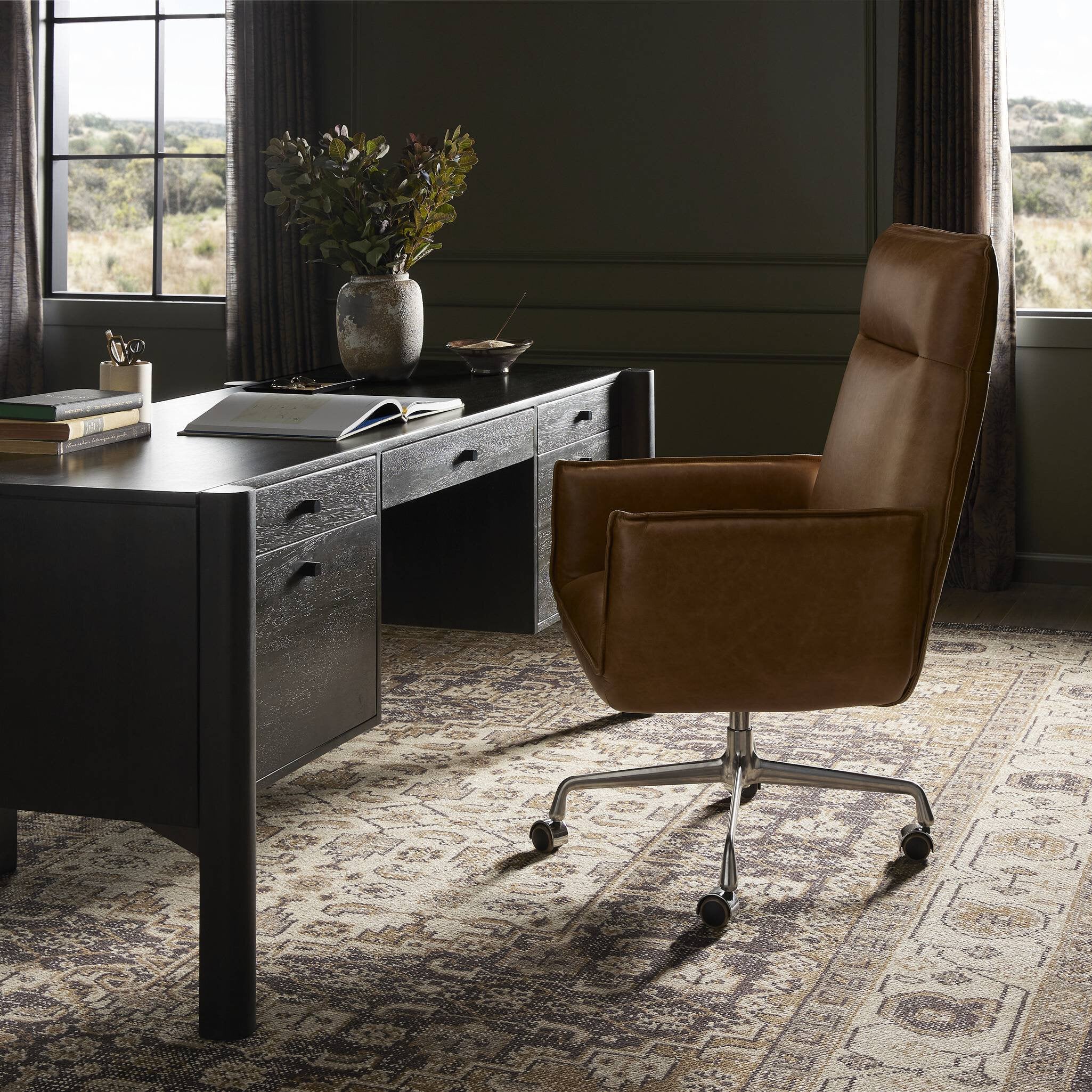 Four Hands Lionel Desk Chair — Chaps Saddle-Stainless Steel