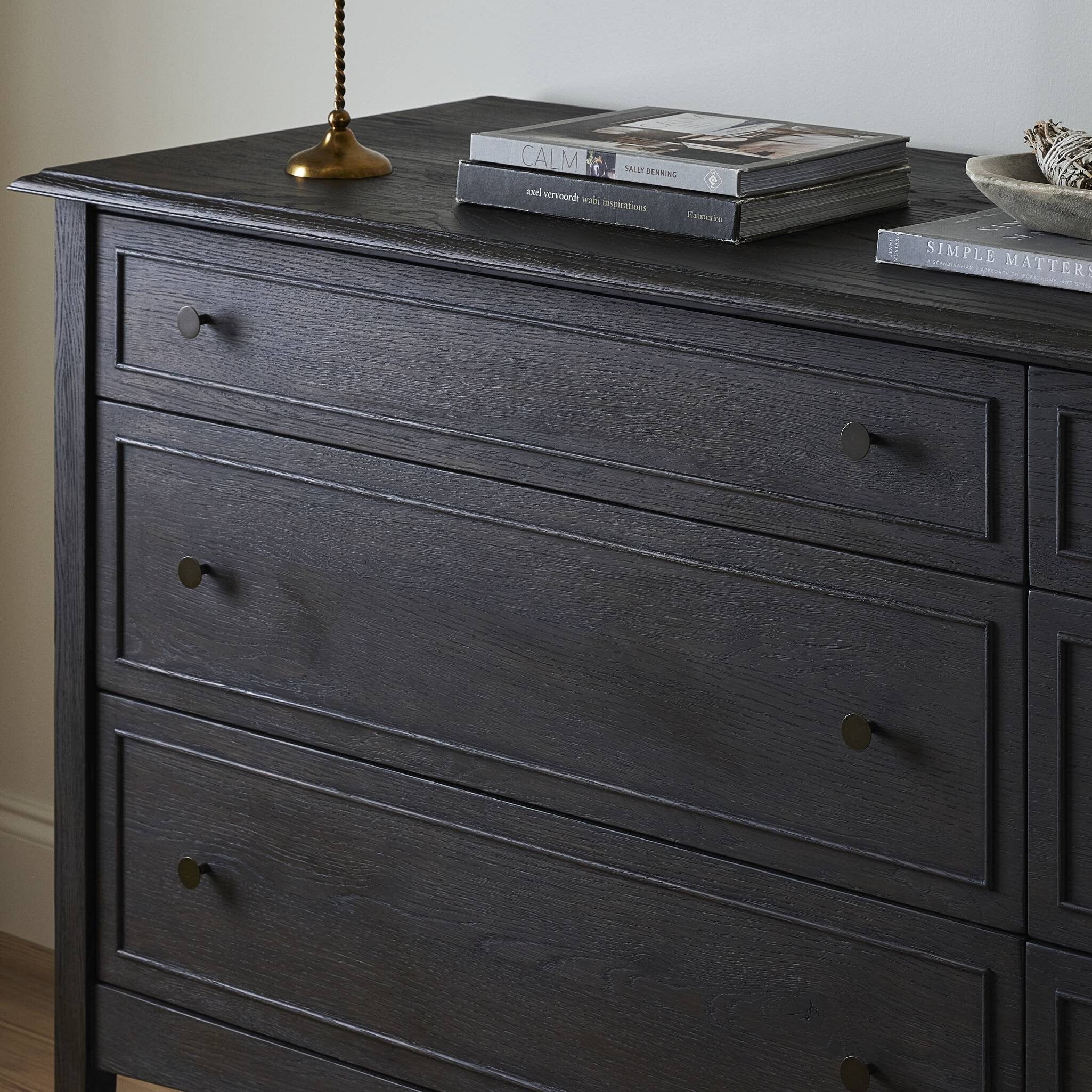 Four Hands Maggie 6 Drawer Dresser — Smoked Black Oak-Smoked Black Oak Veneer-Bronze Antimony