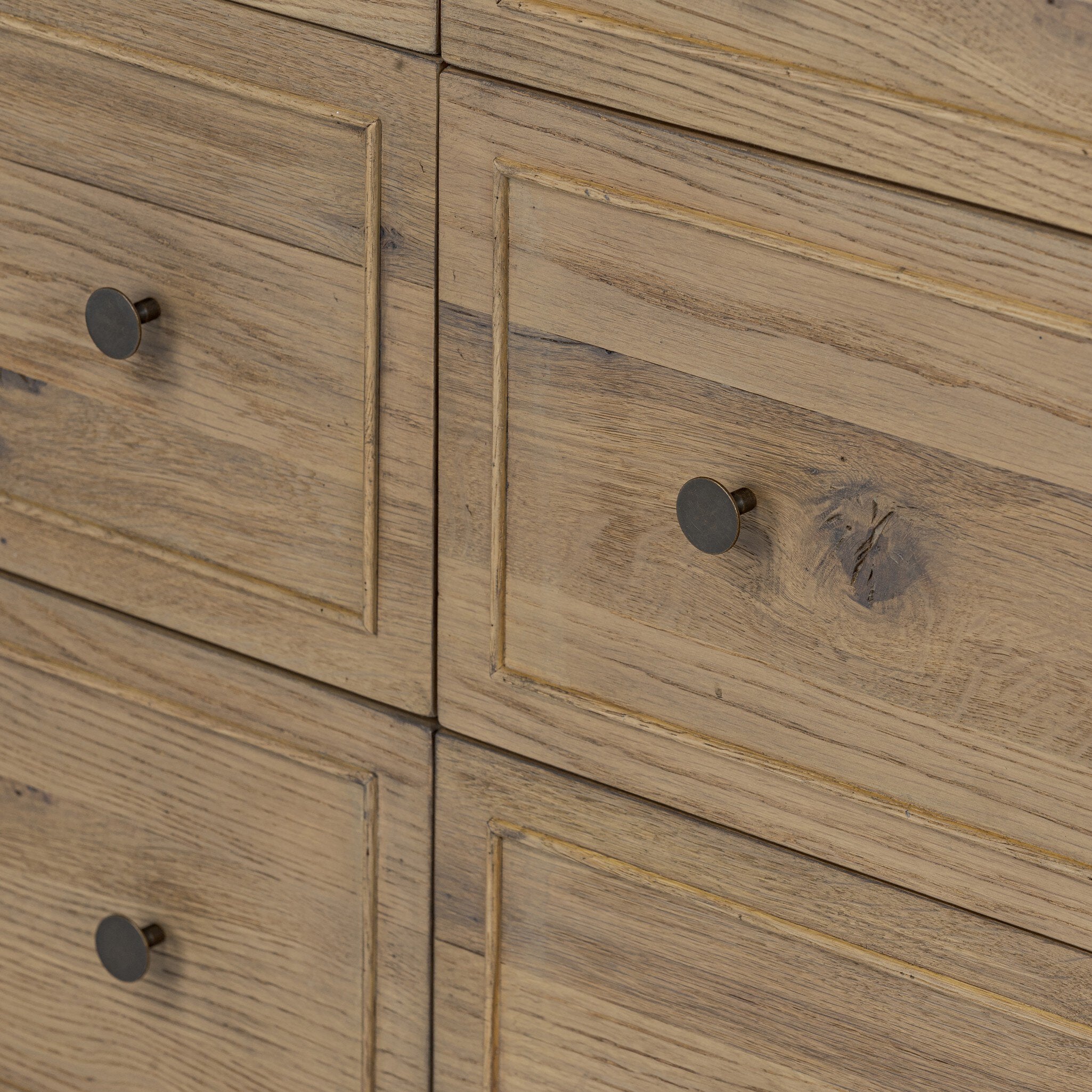 Four Hands Maggie 6 Drawer Dresser — Aged Smoked Oak-Bronze Antimony-Aged Smoked Oak Resawn