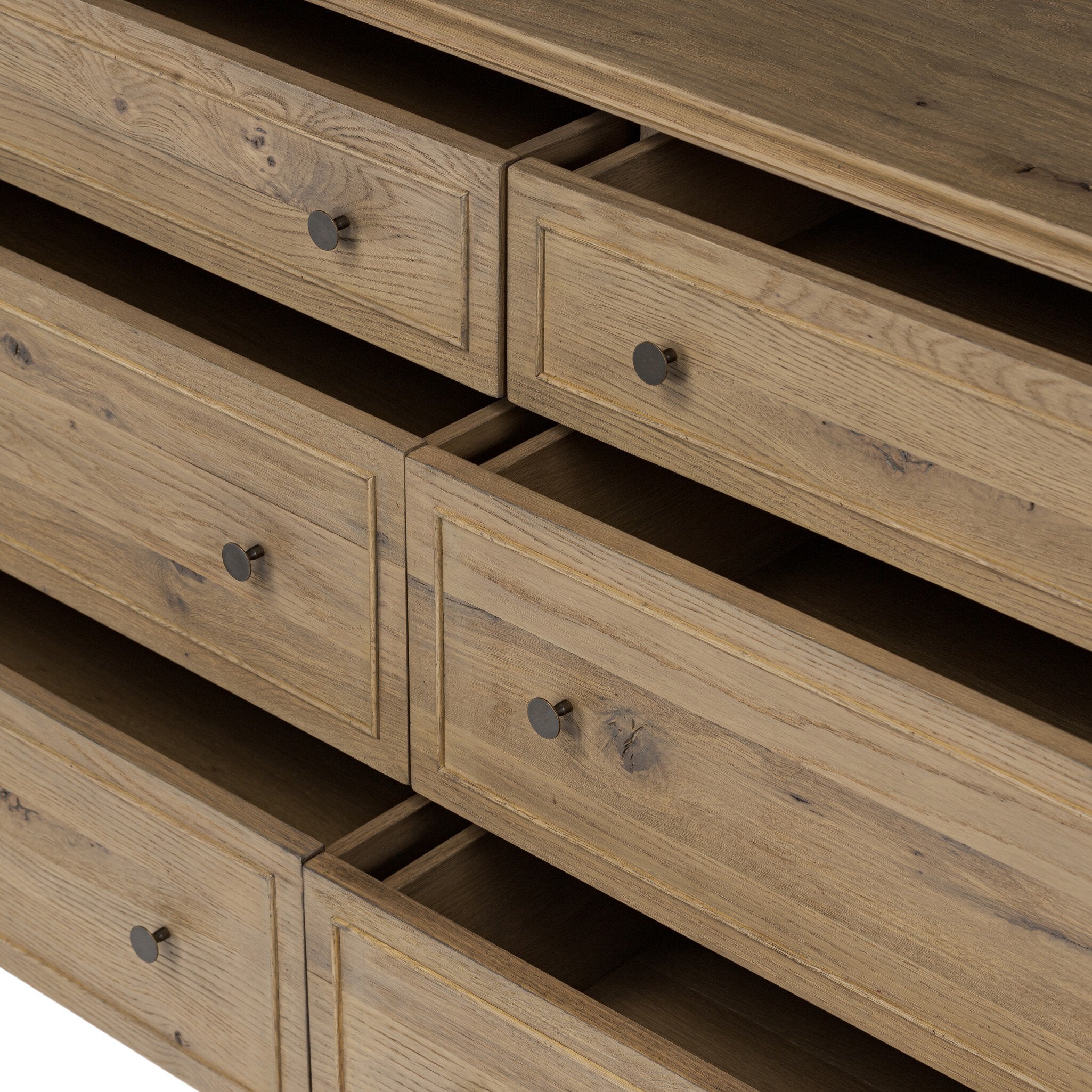 Four Hands Maggie 6 Drawer Dresser — Aged Smoked Oak-Bronze Antimony-Aged Smoked Oak Resawn