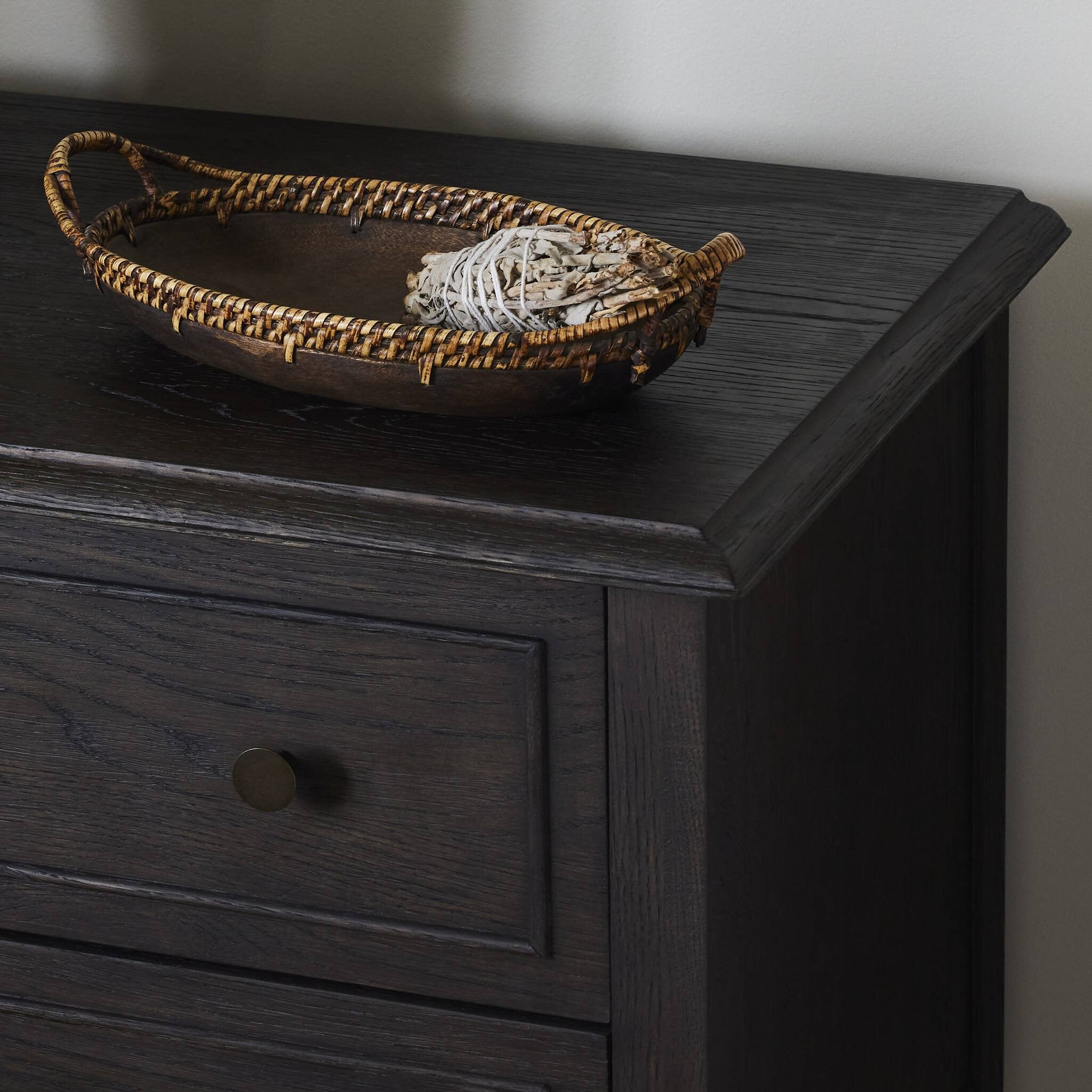 Four Hands Maggie Nightstand — Smoked Black Oak-Smoked Black Oak Veneer-Bronze Antimony