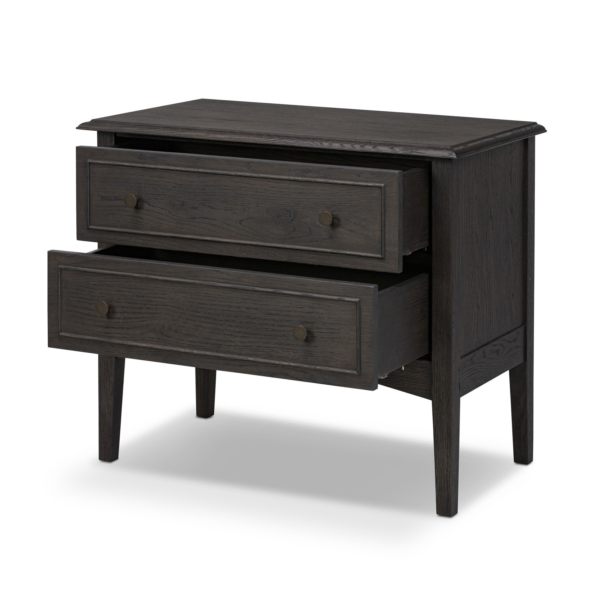 Four Hands Maggie Nightstand — Smoked Black Oak-Smoked Black Oak Veneer-Bronze Antimony