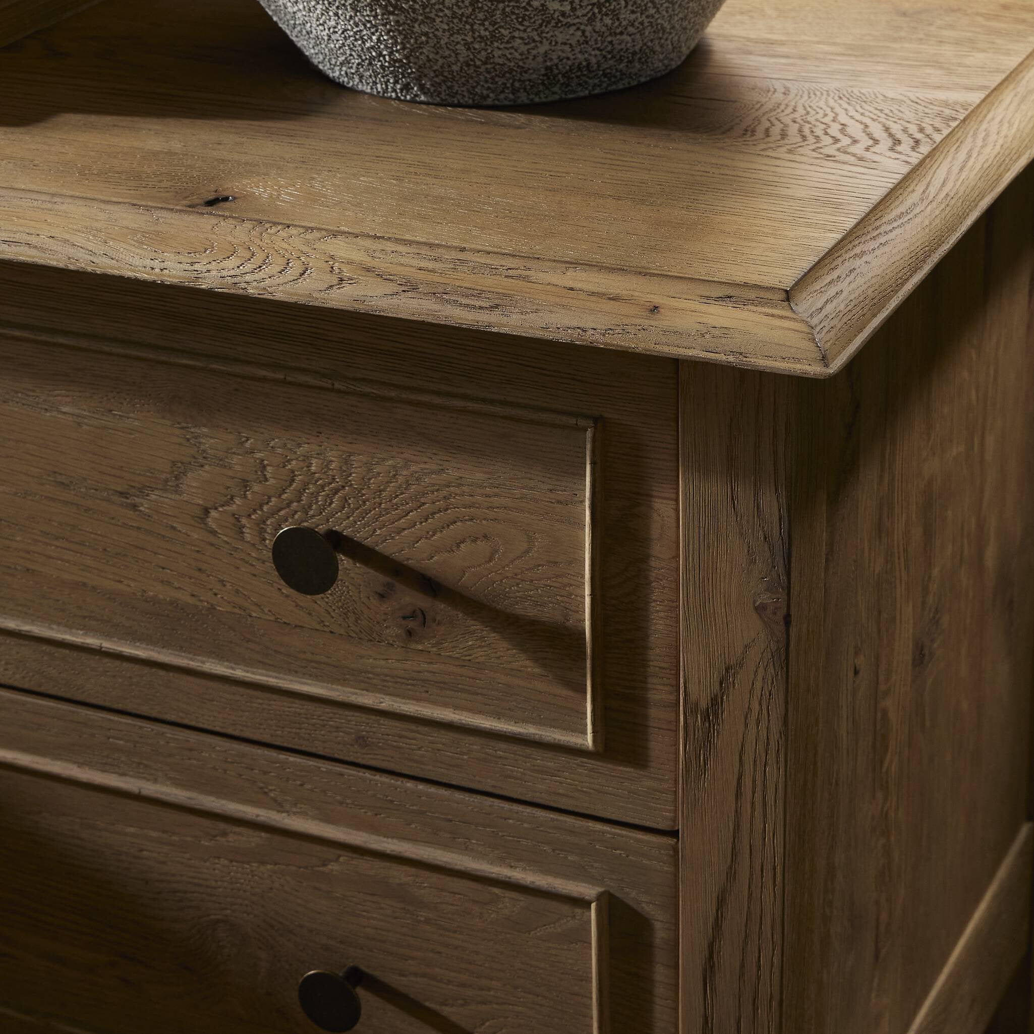 Four Hands Maggie Nightstand — Aged Smoked Oak-Aged Smoked Oak Resawn-Bronze Antimony