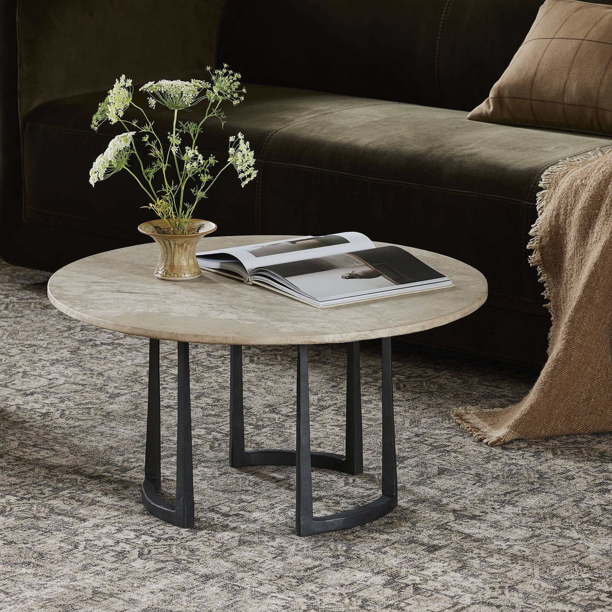 Four Hands Axtell Coffee Table — Lunar Marble-Hammered Gunmetal