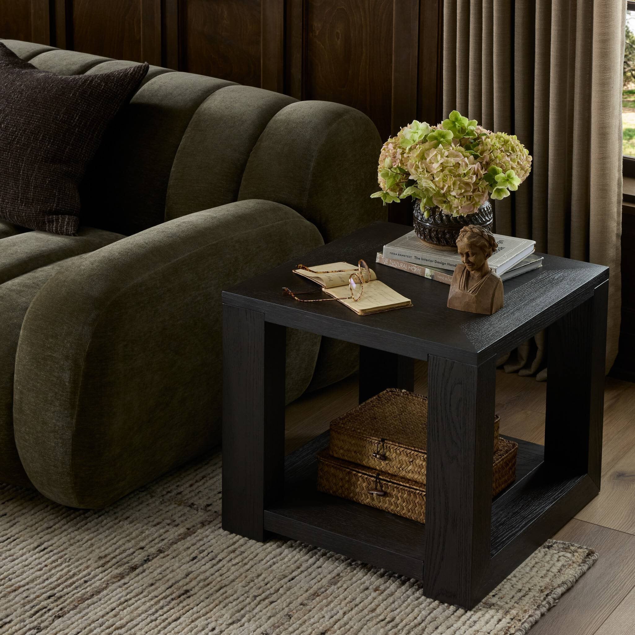 Four Hands Thomas End Table — Dark Anthracite Oak Veneer