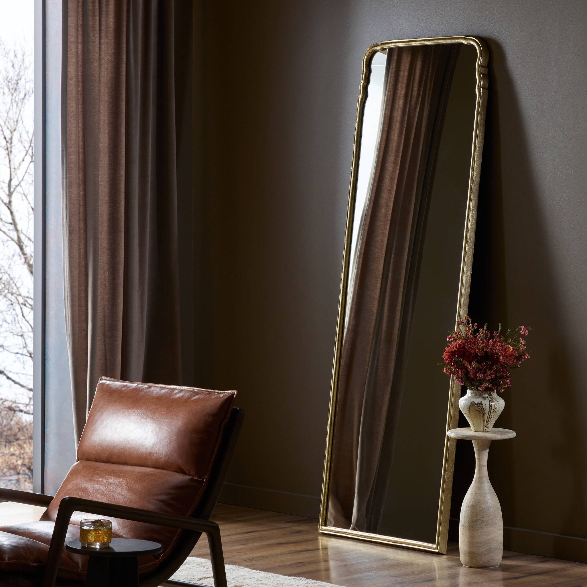 Four Hands Loire Floor Mirror — Antiqued Gold Leaf-Mirror