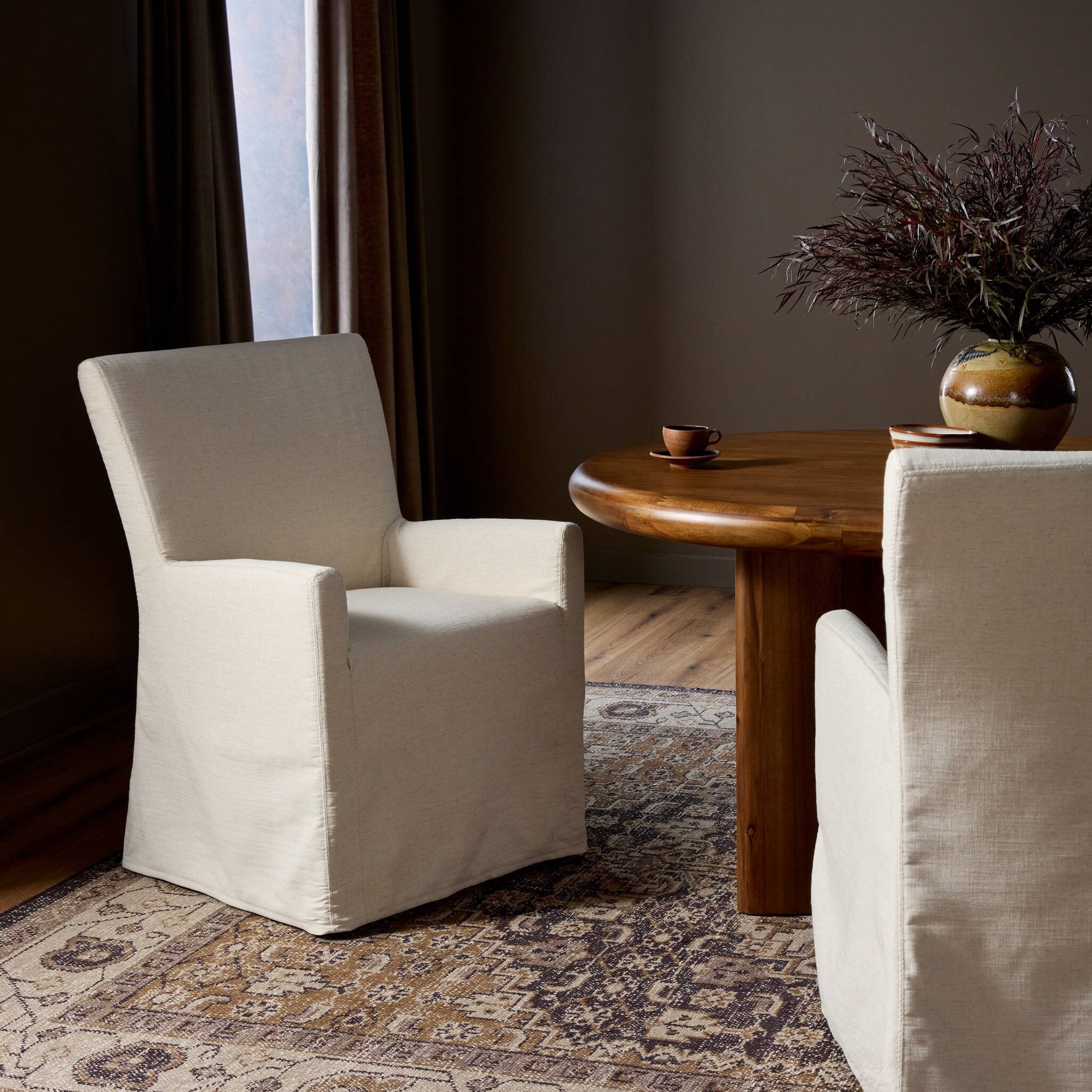 Four Hands Vista Slipcovered Dining Armchair — Savile Flax-Coffee Bean